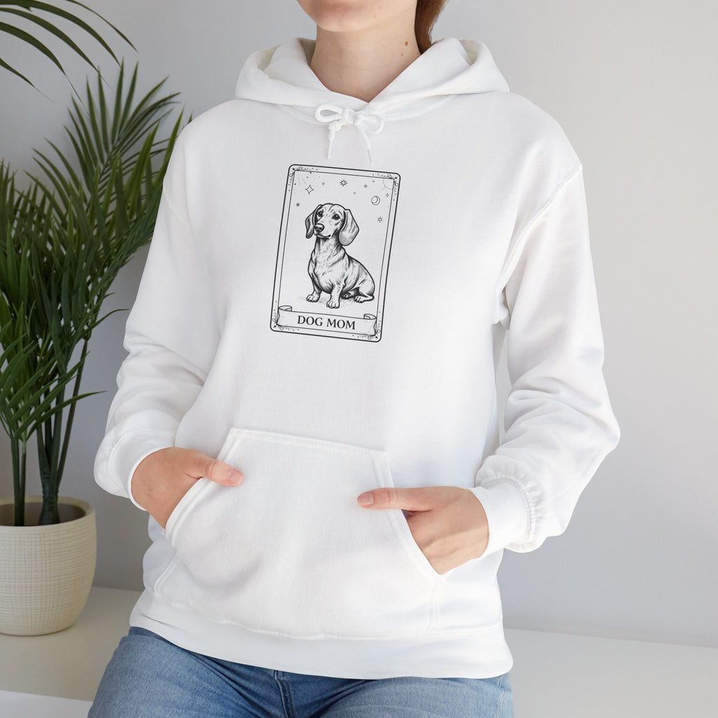 Dog Mom Hoodie | Dog Mom Vintage Tarot Style Dachshund Graphic Hoodie | Cute Unisex Dog Lover Shirt Gift Illustration Hoodie