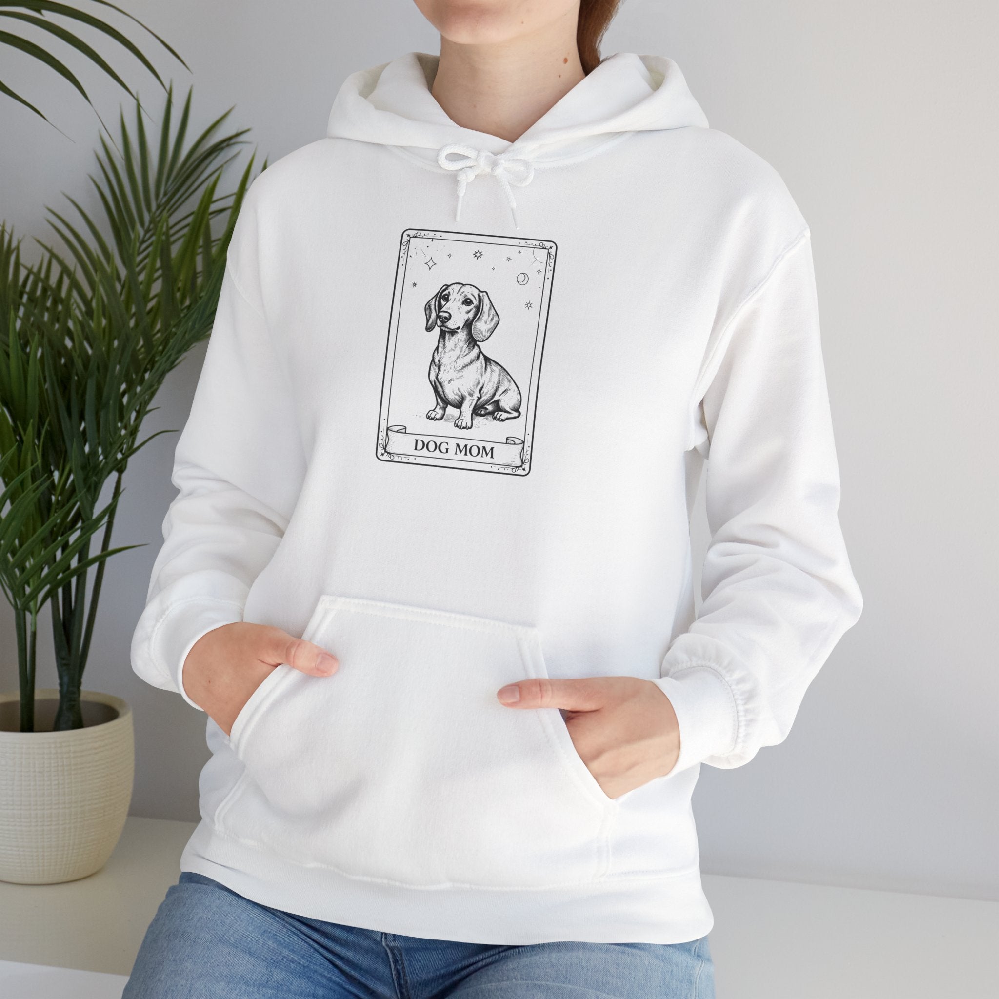 Dog Mom Hoodie | Dog Mom Vintage Tarot Style Dachshund Graphic Hoodie | Cute Unisex Dog Lover Shirt Gift Illustration Hoodie