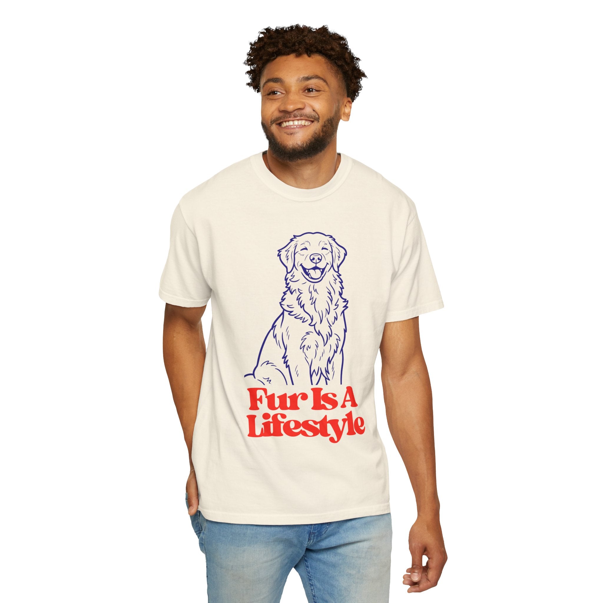 Fur Is A Lifestyle Dog Lover T-Shirt | Cute Golden Retriever Graphic Tee | Garment-Dyed Retro Pet Owner Shirt