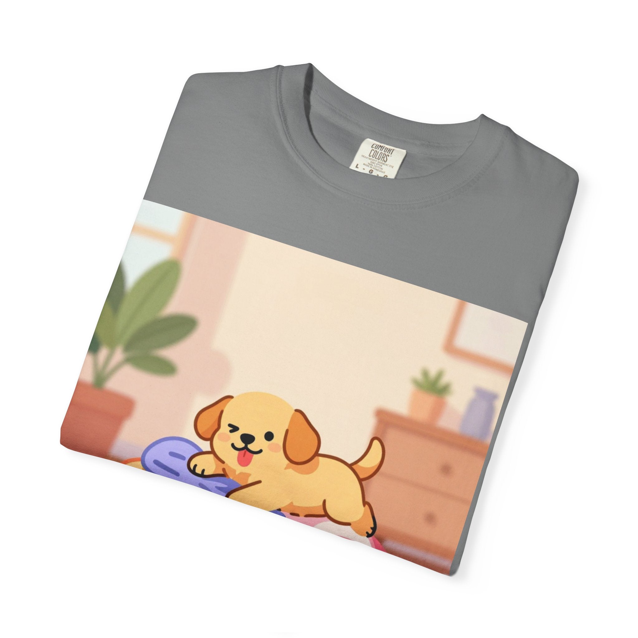 Helping Puppy T-Shirt — Cute Dog on Laundry Graphic Tee