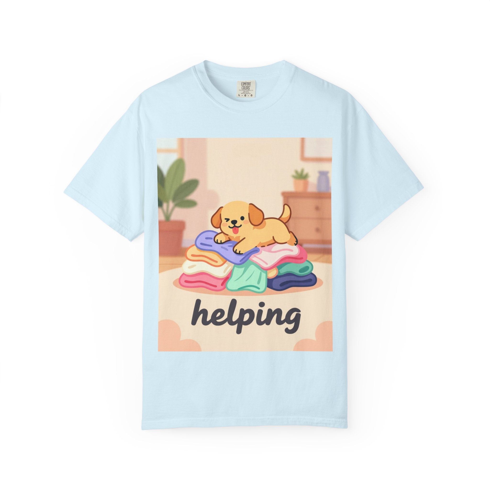 Helping Puppy T-Shirt — Cute Dog on Laundry Graphic Tee