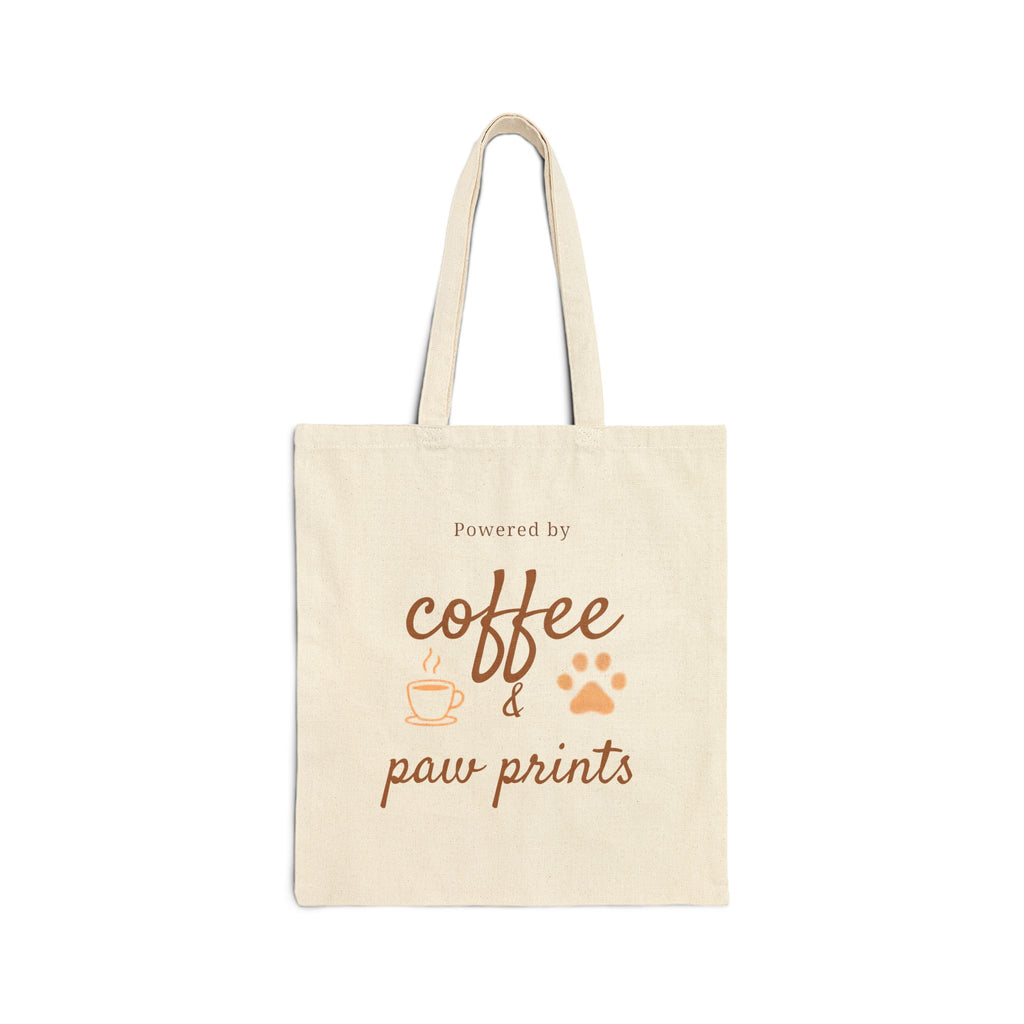Tote Bag — "Powered by Coffee & Paw Prints" Canvas Tote for Pet Lovers
