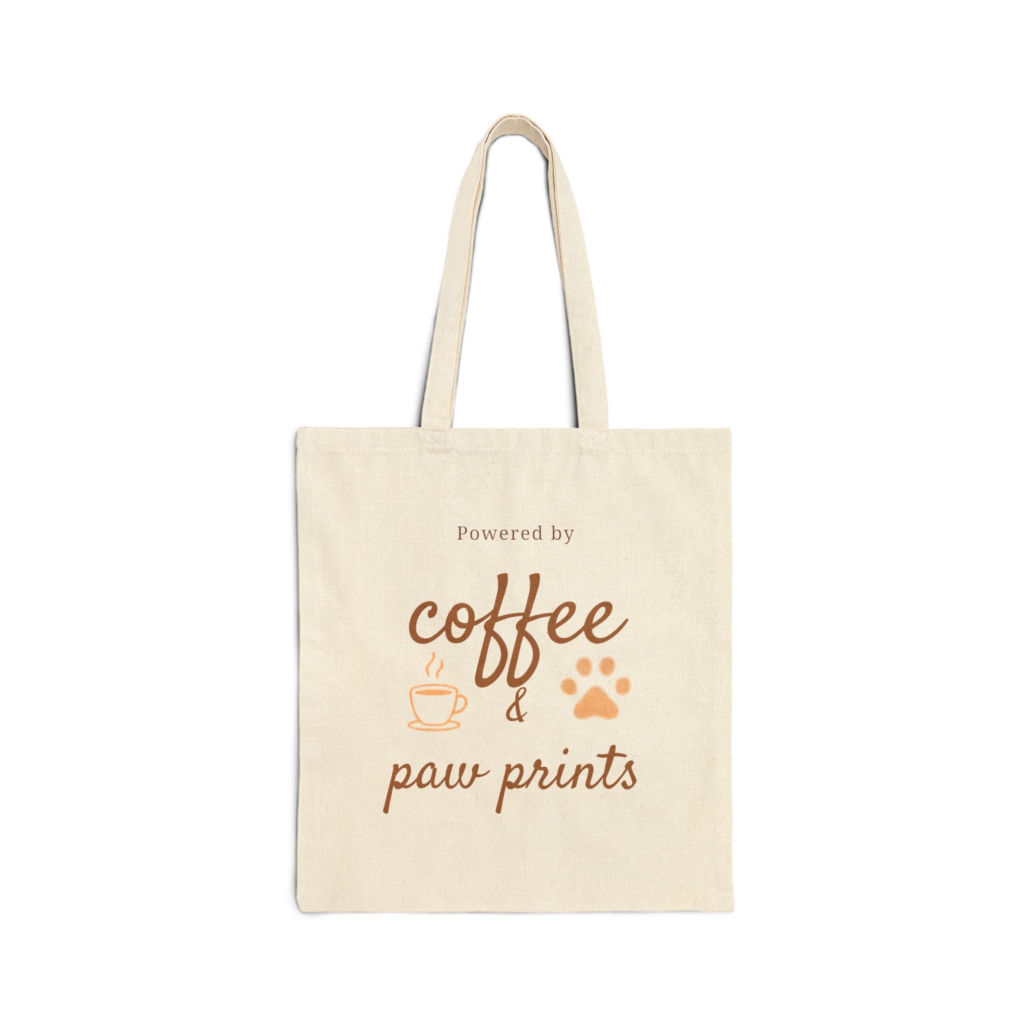 Tote Bag — "Powered by Coffee & Paw Prints" Canvas Tote for Pet Lovers