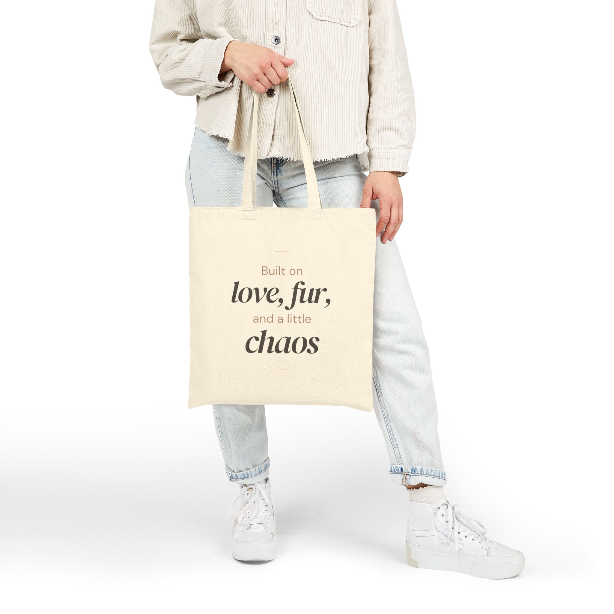 Tote Bag — "Built on love, fur, and a little chaos" Cotton Canvas Pet Lover Tote