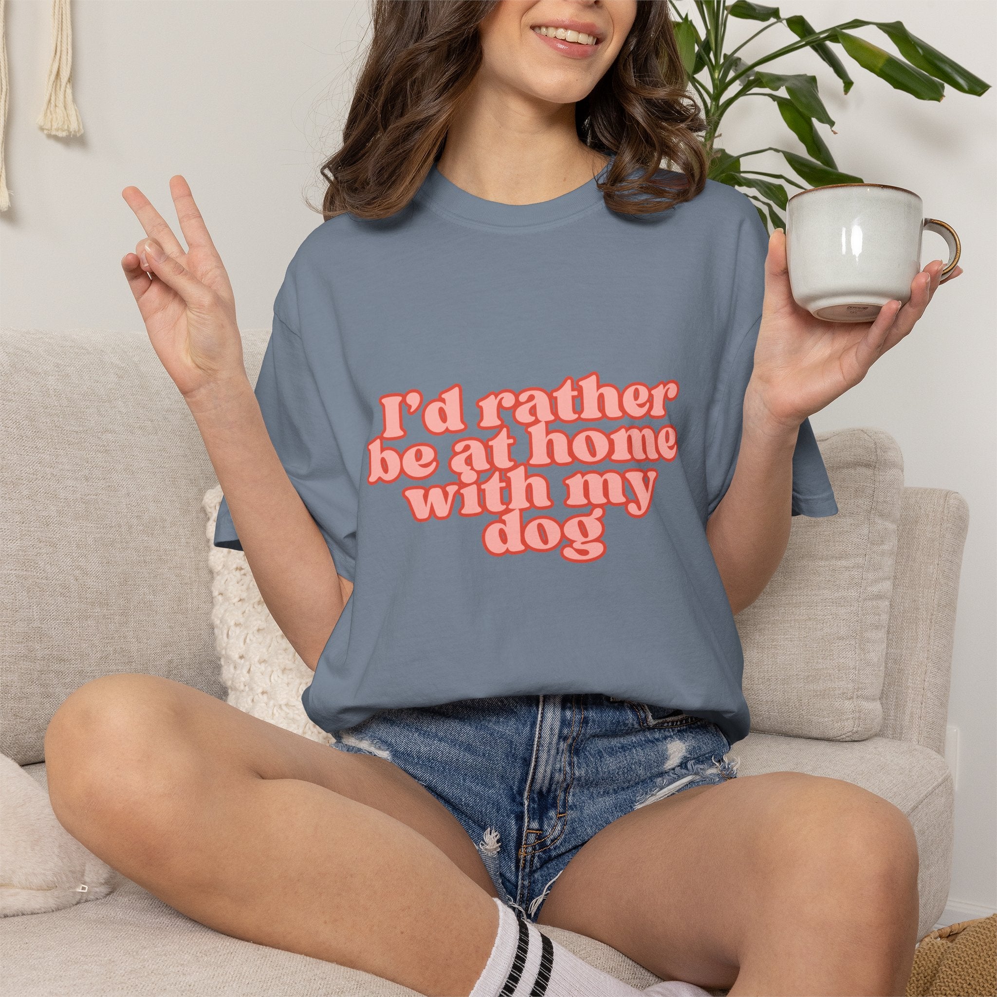 I'd Rather Be At Home With My Dog T-Shirt | Funny Cozy Dog Lover Graphic Tee