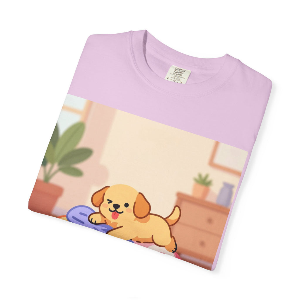 Helping Puppy T-Shirt — Cute Dog on Laundry Graphic Tee