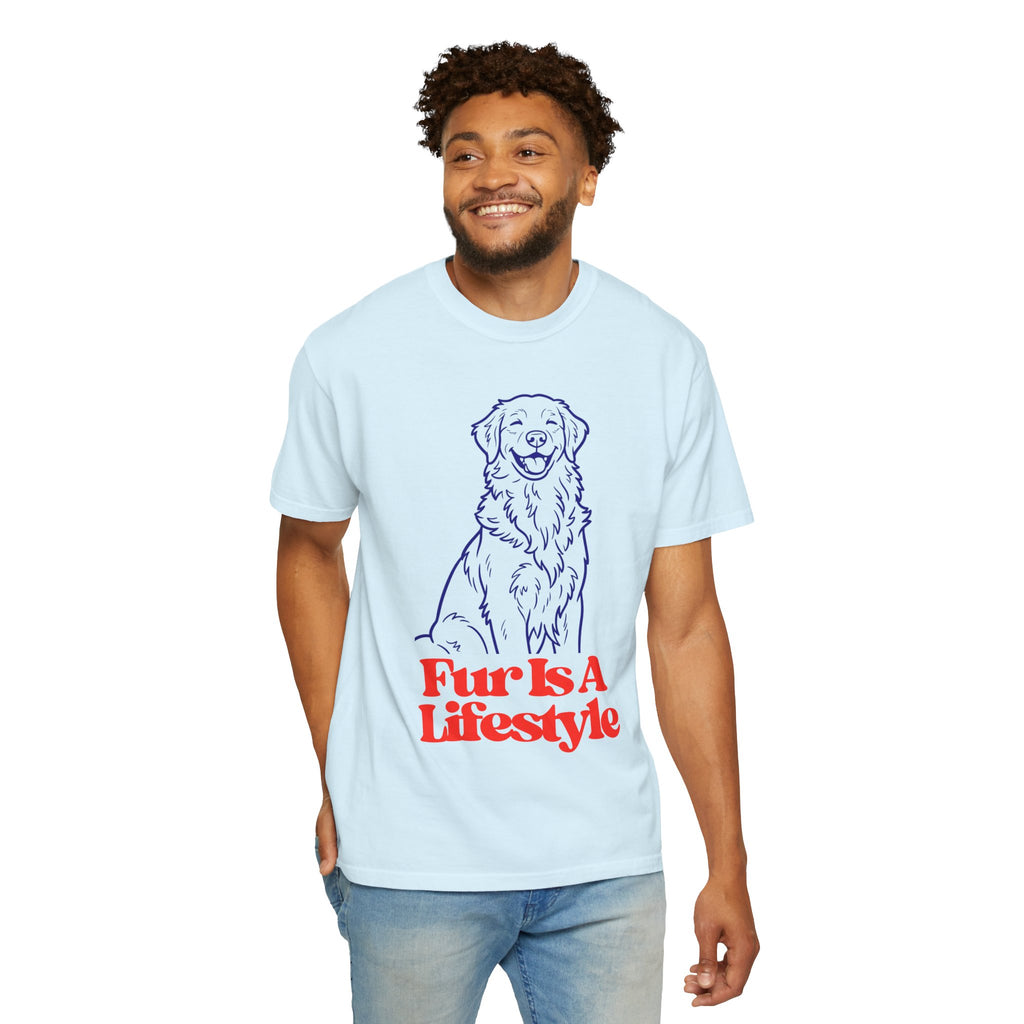 Fur Is A Lifestyle Dog Lover T-Shirt | Cute Golden Retriever Graphic Tee | Garment-Dyed Retro Pet Owner Shirt