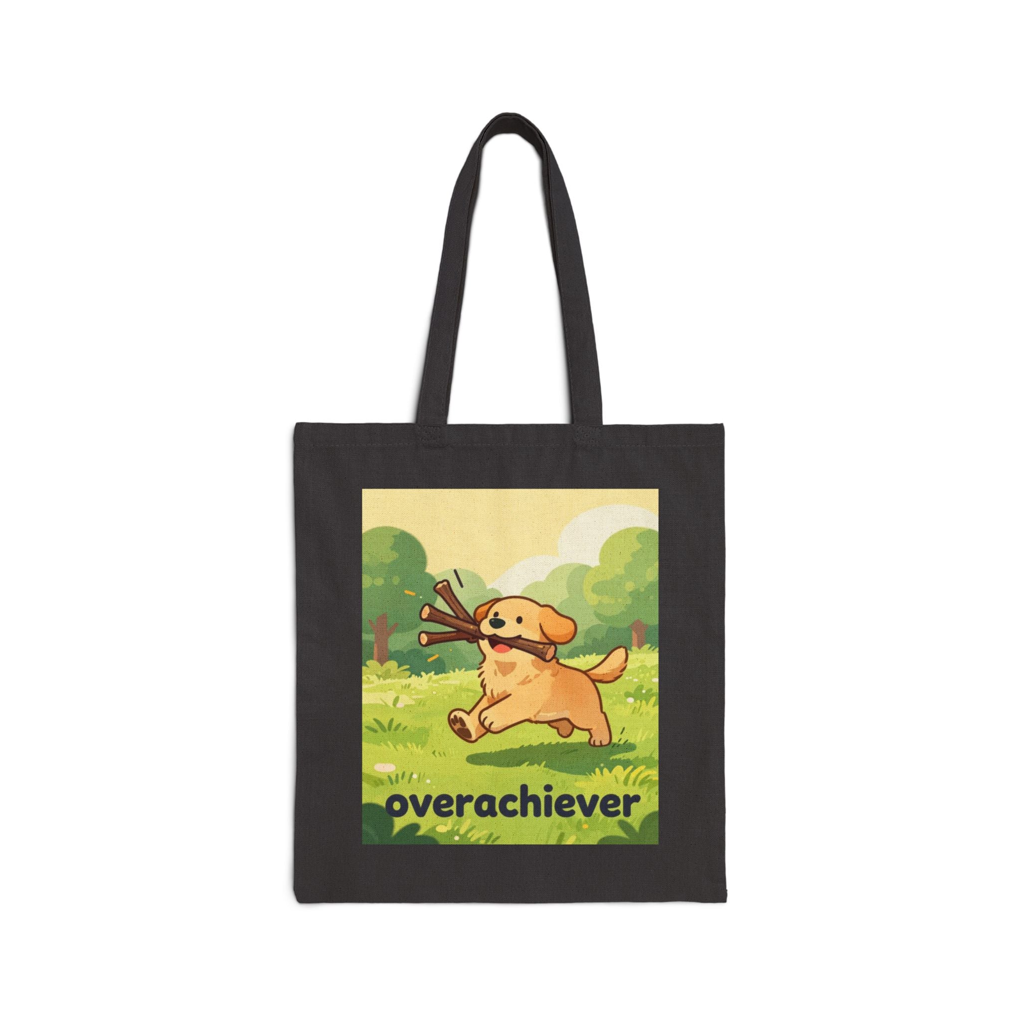 Canvas Tote Bag — 'Overachiever' Cute Golden Retriever Dog Print