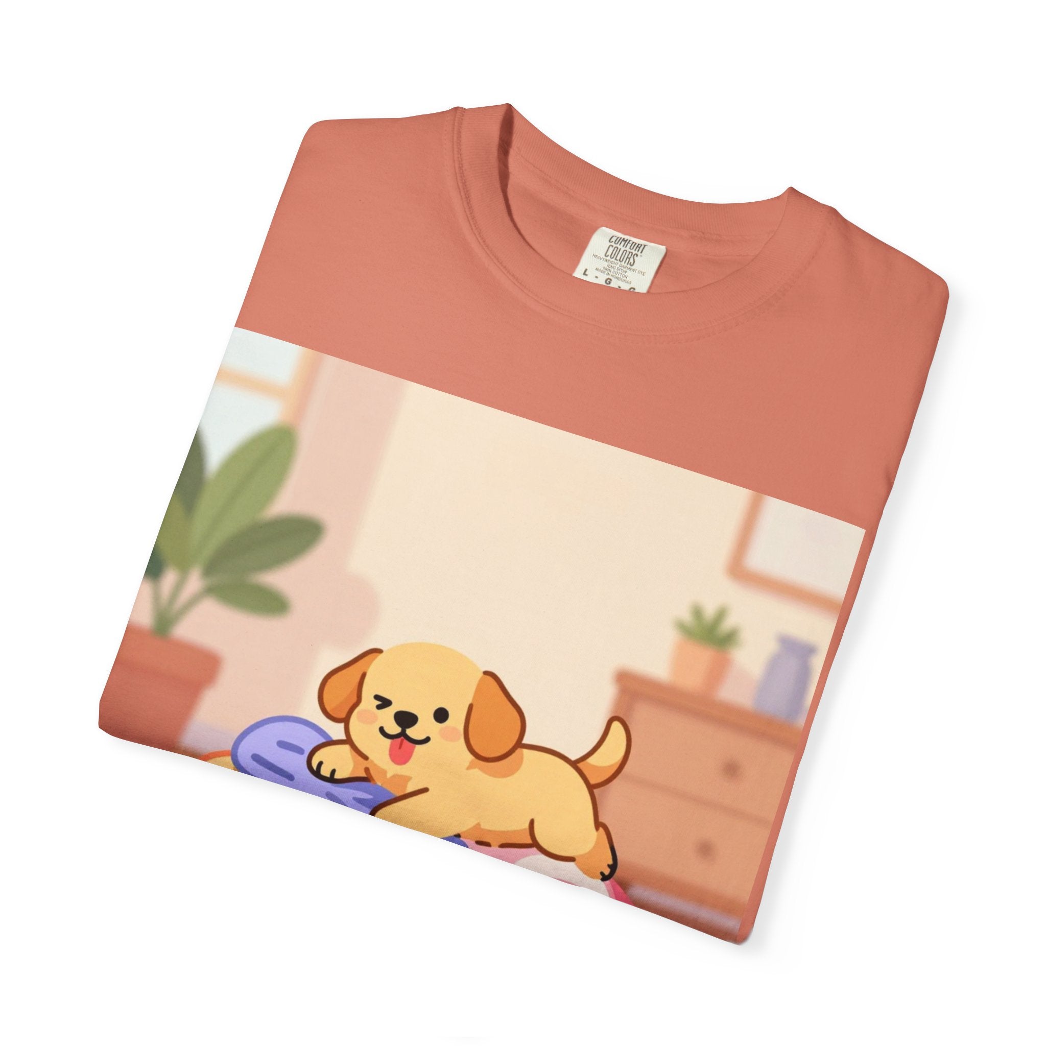 Helping Puppy T-Shirt — Cute Dog on Laundry Graphic Tee