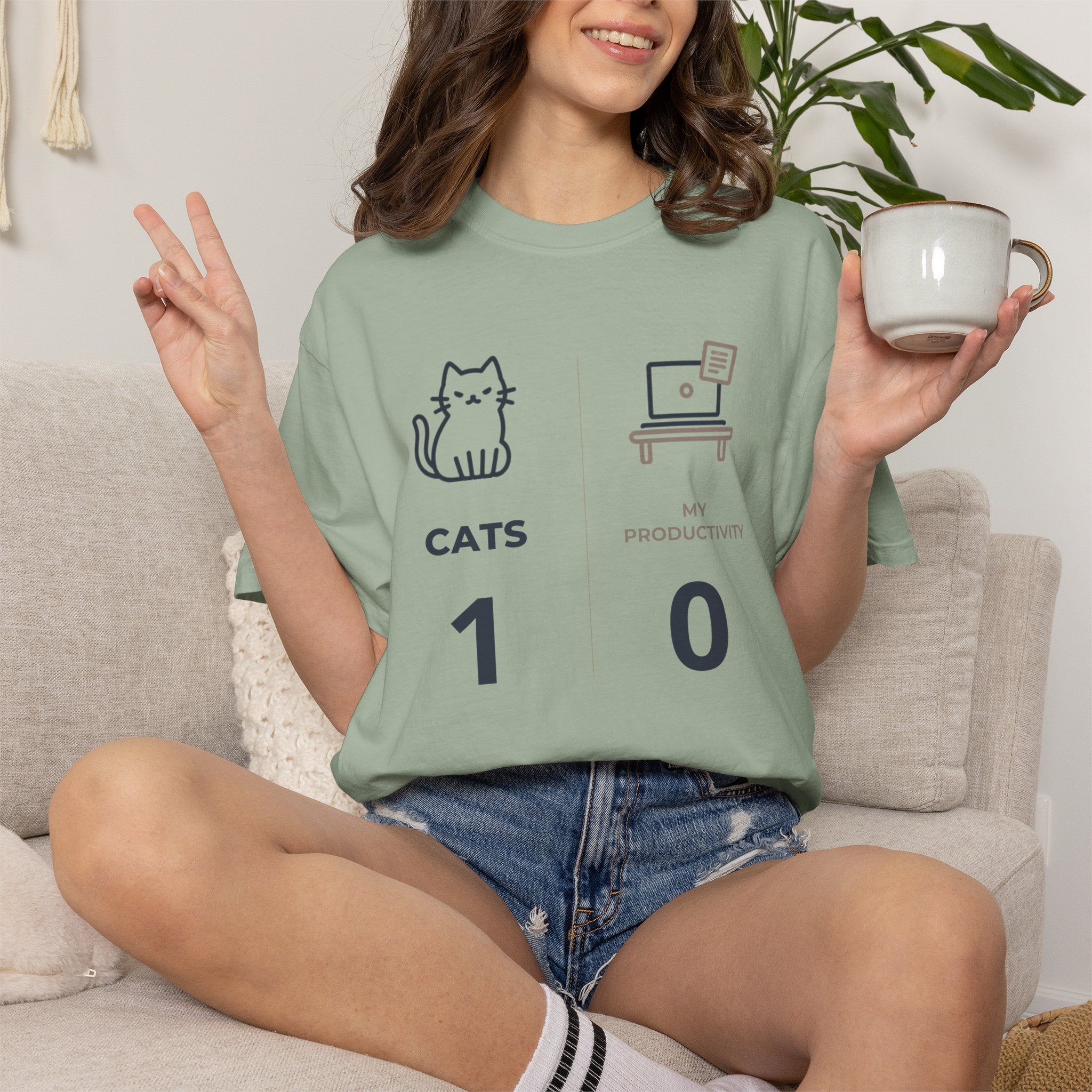 Cats 1, Productivity 0 T-Shirt — Funny Cat Lover Graphic Tee