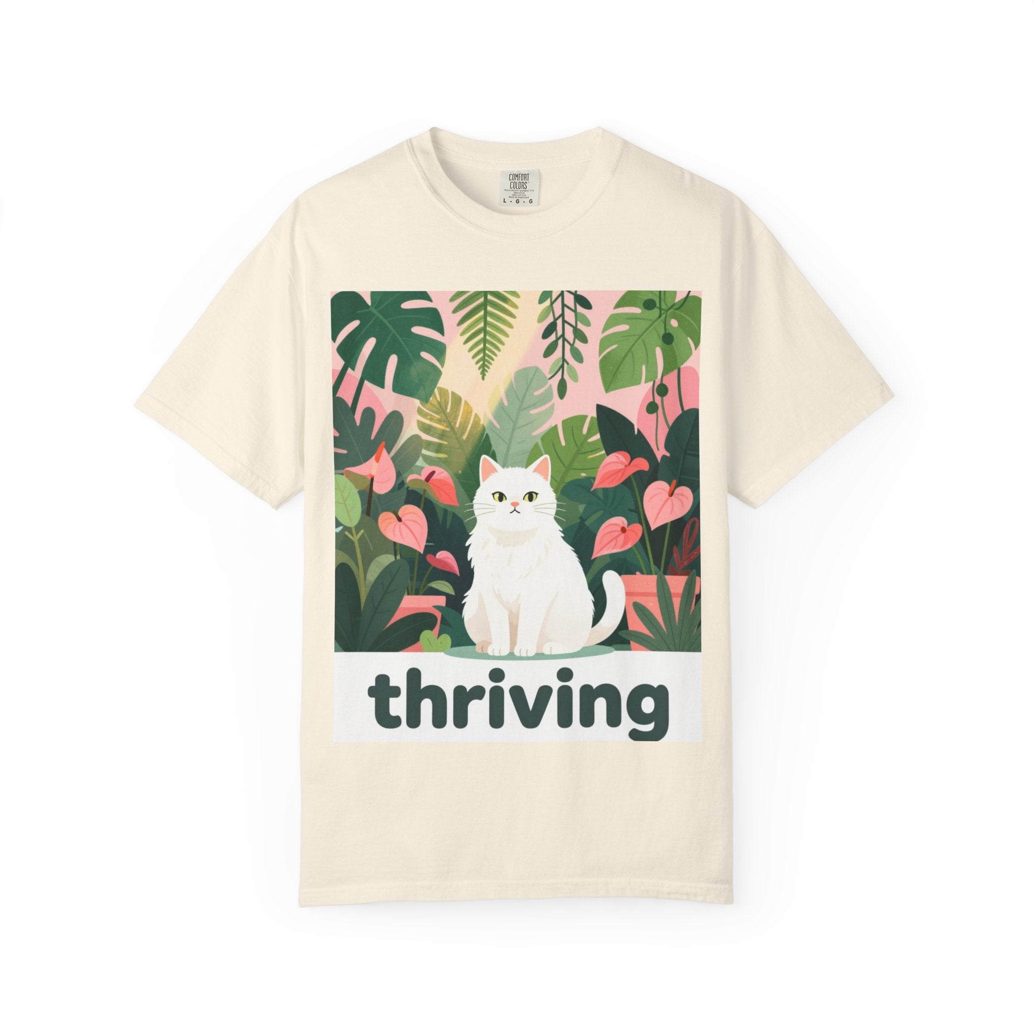 Thriving Cat Tee — Floral Plant Graphic T-Shirt