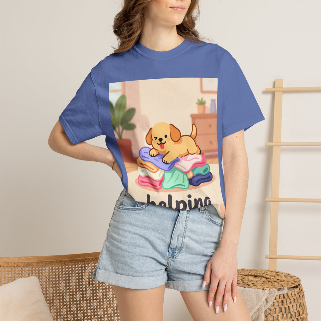 Helping Puppy T-Shirt — Cute Dog on Laundry Graphic Tee