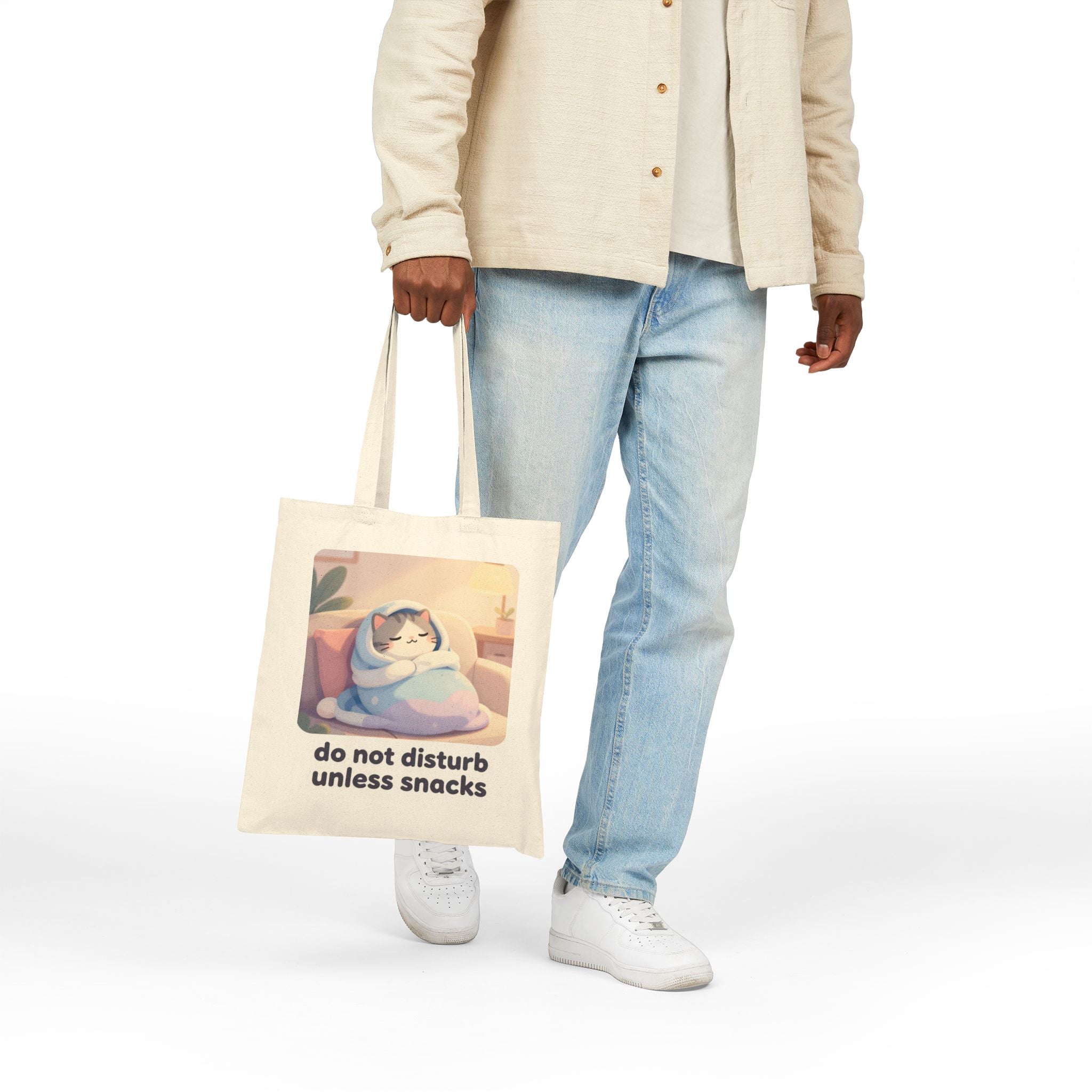 Tote Bag — Cute Cat 'Do Not Disturb Unless Snacks' Canvas Tote