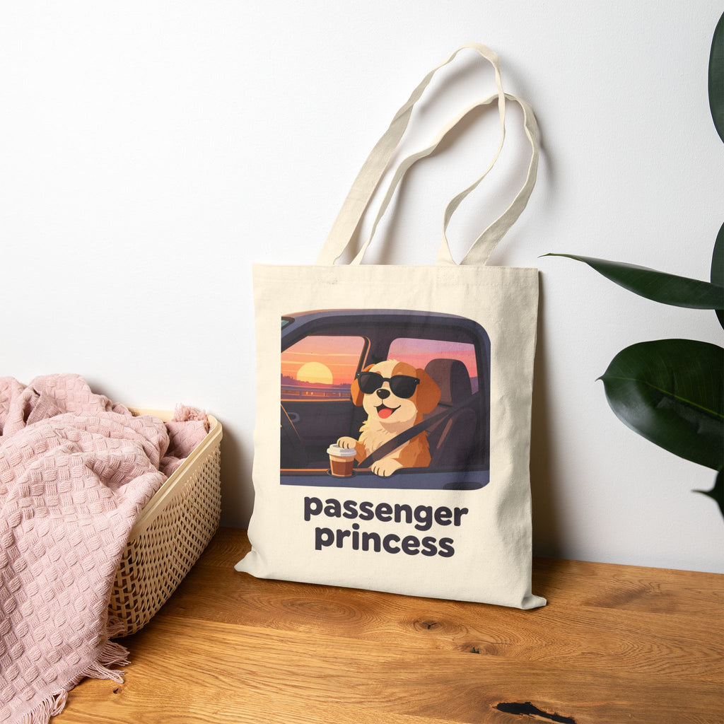 Tote Bag — "Passenger Princess" Cute Dog Travel Canvas Tote