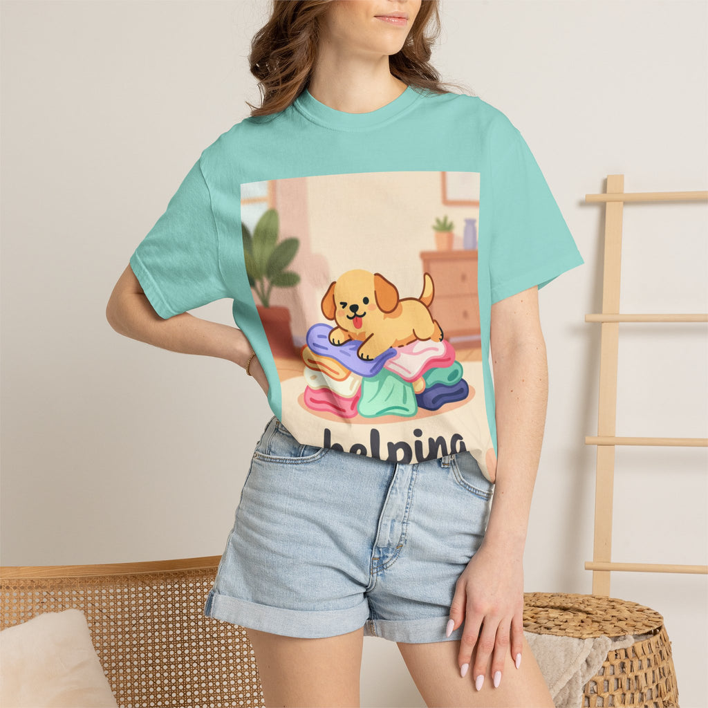 Helping Puppy T-Shirt — Cute Dog on Laundry Graphic Tee