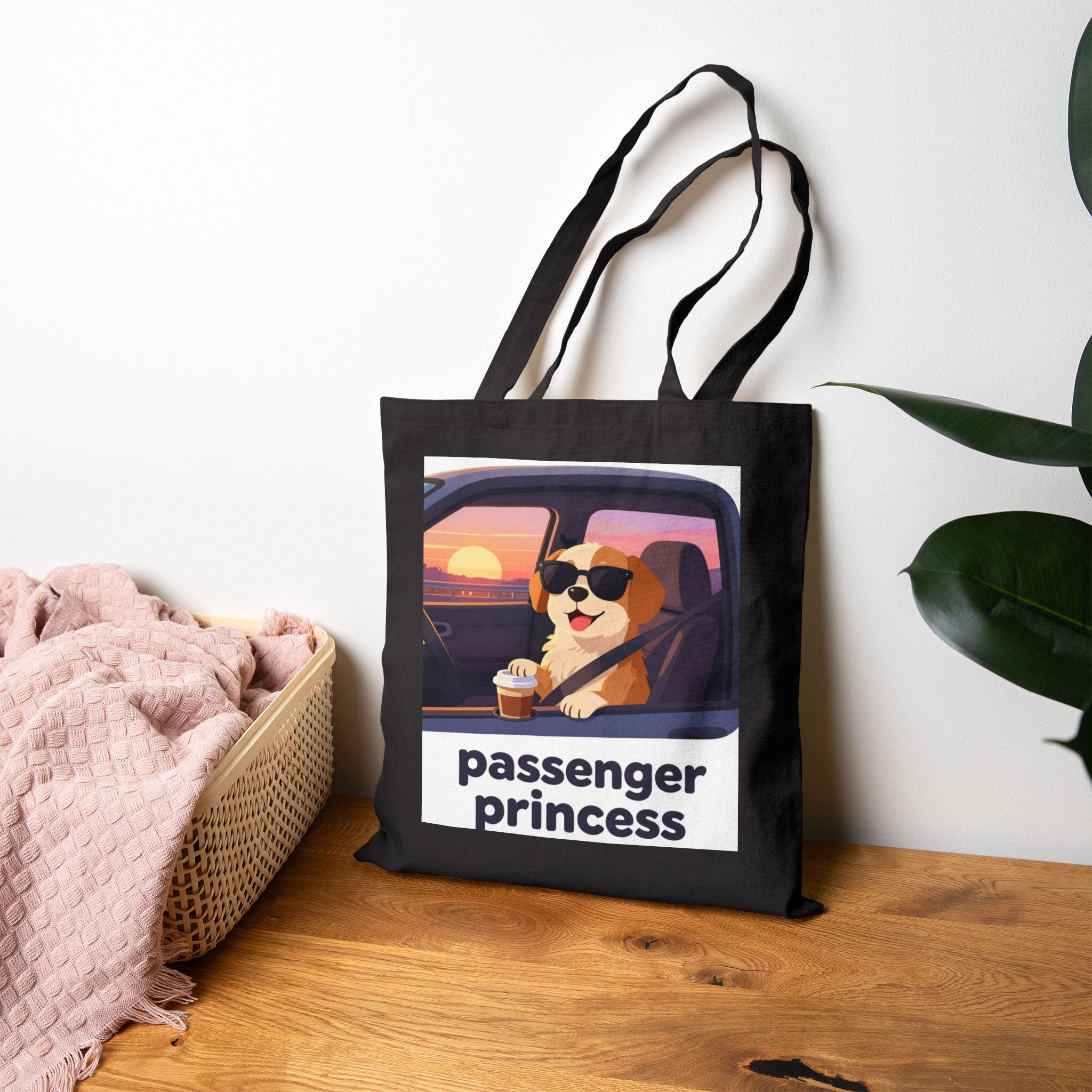 Tote Bag — "Passenger Princess" Cute Dog Travel Canvas Tote
