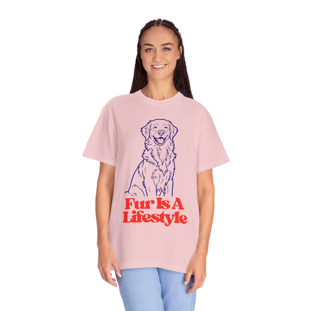 Fur Is A Lifestyle Dog Lover T-Shirt | Cute Golden Retriever Graphic Tee | Garment-Dyed Retro Pet Owner Shirt