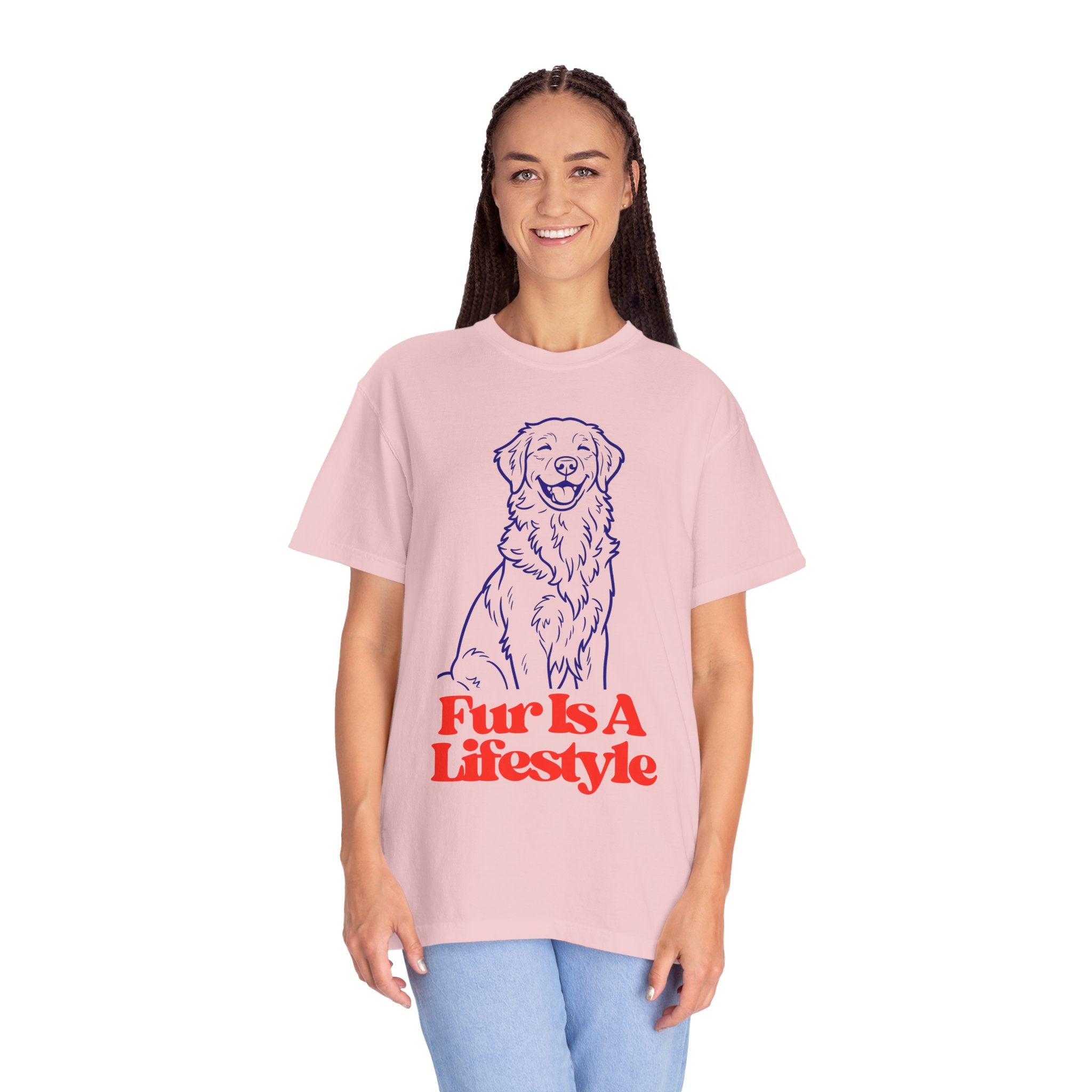 Fur Is A Lifestyle Dog Lover T-Shirt | Cute Golden Retriever Graphic Tee | Garment-Dyed Retro Pet Owner Shirt