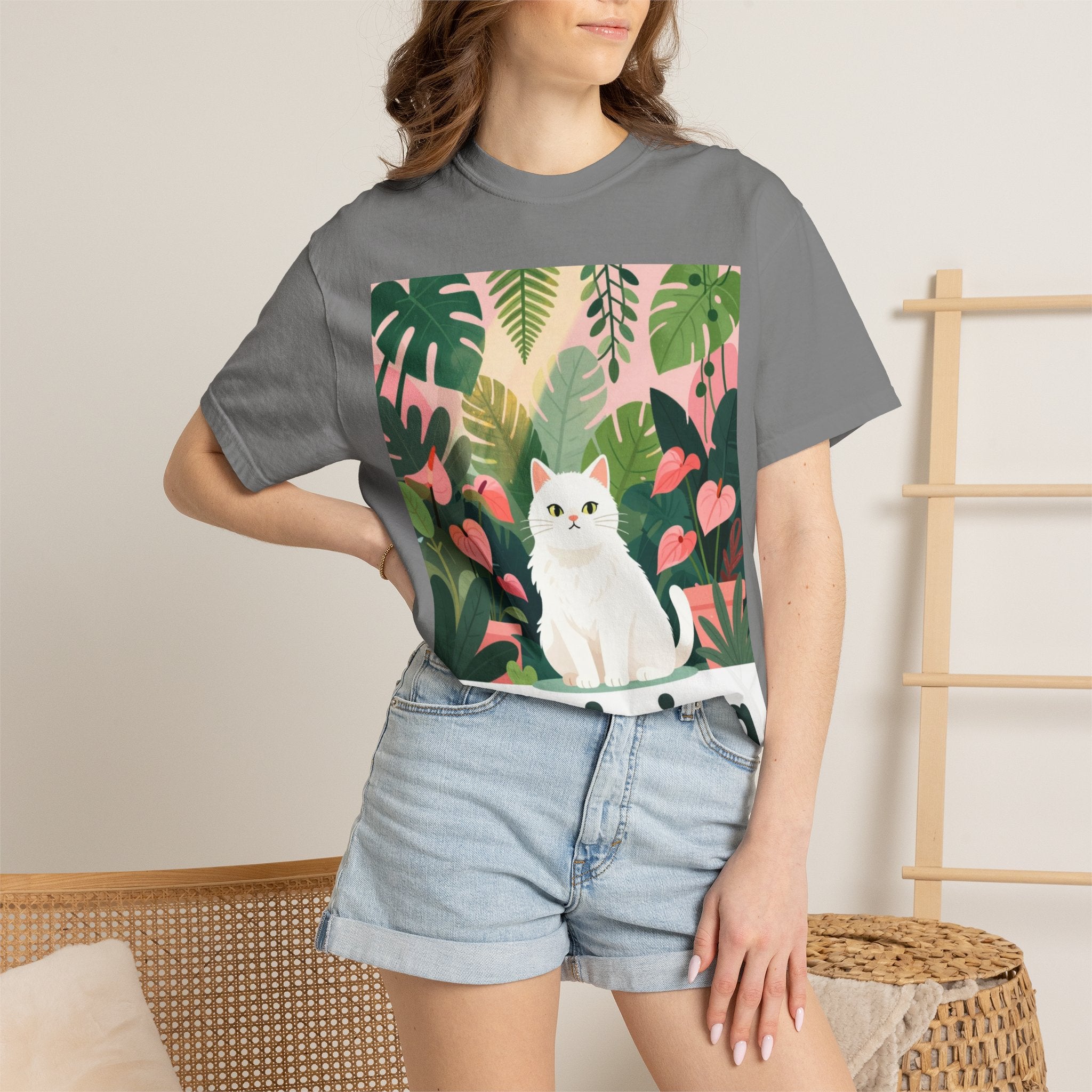 Thriving Cat Tee — Floral Plant Graphic T-Shirt