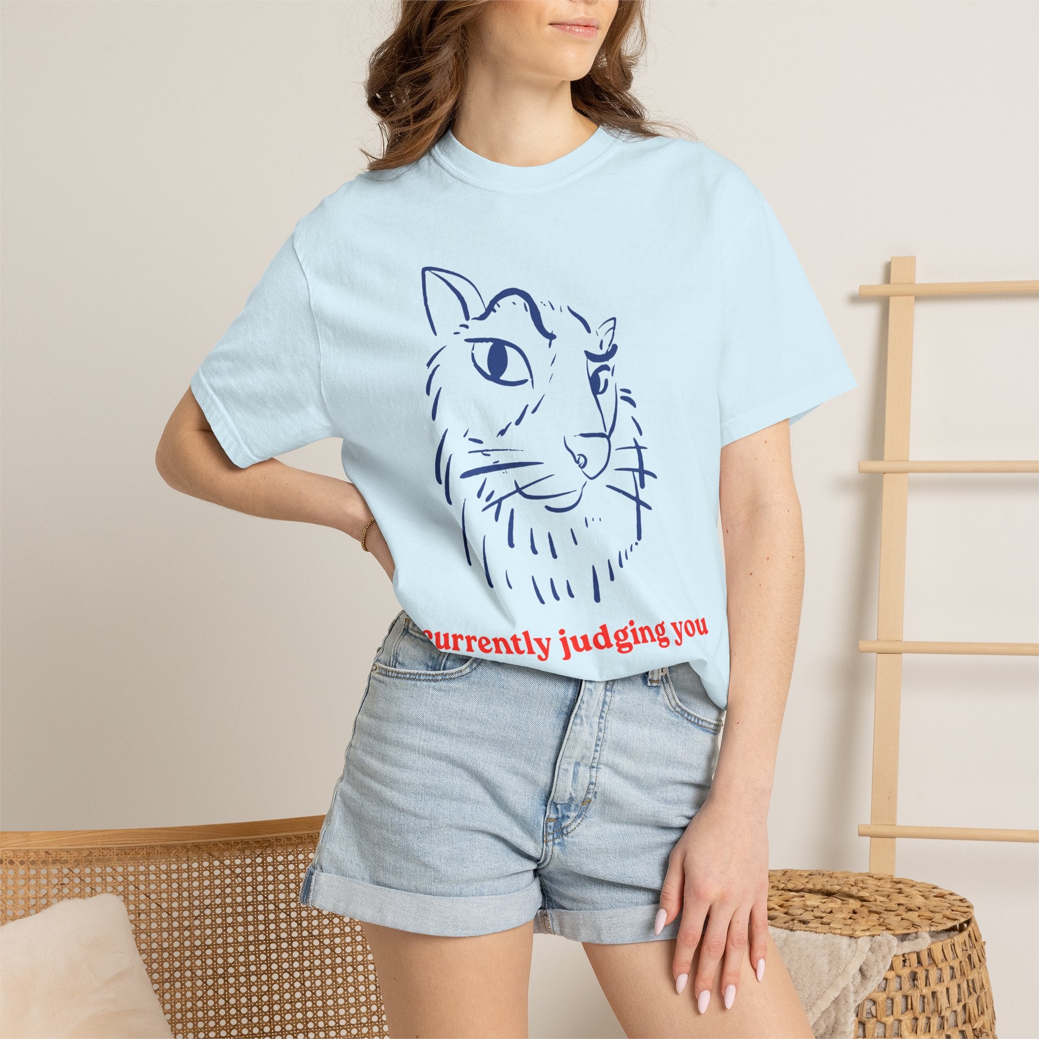 Cat Sketch Tee — "currently judging you" Graphic T-Shirt