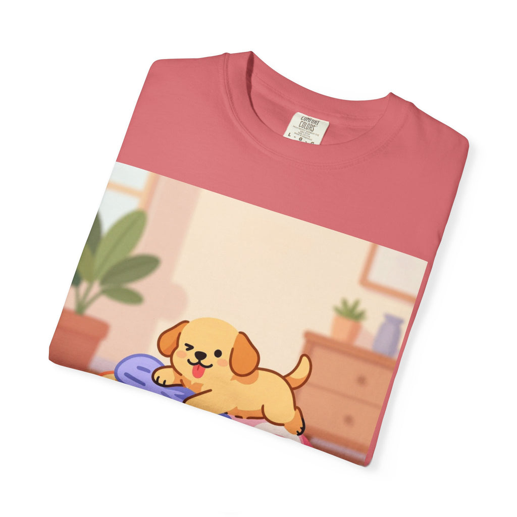 Helping Puppy T-Shirt — Cute Dog on Laundry Graphic Tee