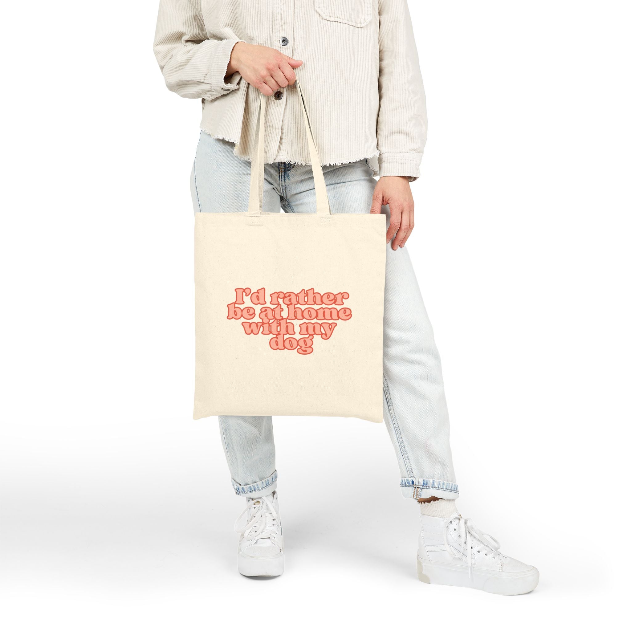 I'd Rather Be at Home with My Dog Tote Bag | Funny Dog Lover Canvas Shopper Bag | Reusable Everyday Market Tote