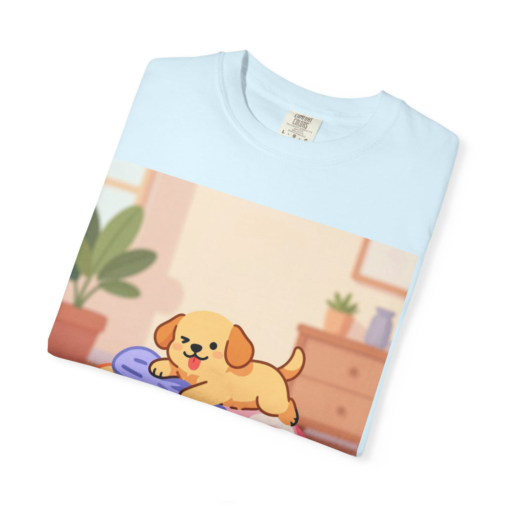 Helping Puppy T-Shirt — Cute Dog on Laundry Graphic Tee