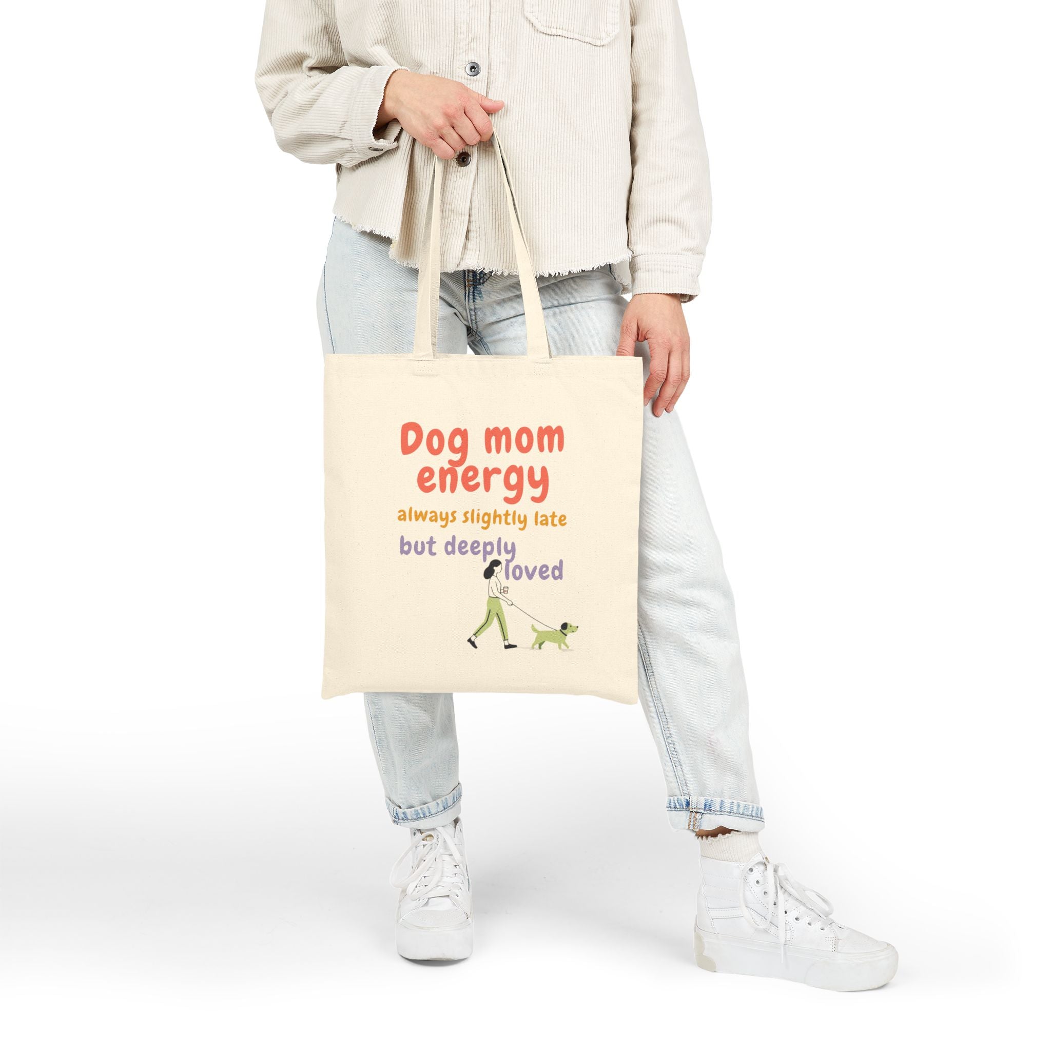Tote Bag — "Dog Mom Energy" Canvas Tote | Funny Dog Mom Gift, Everyday Grocery & Dog Walking Bag
