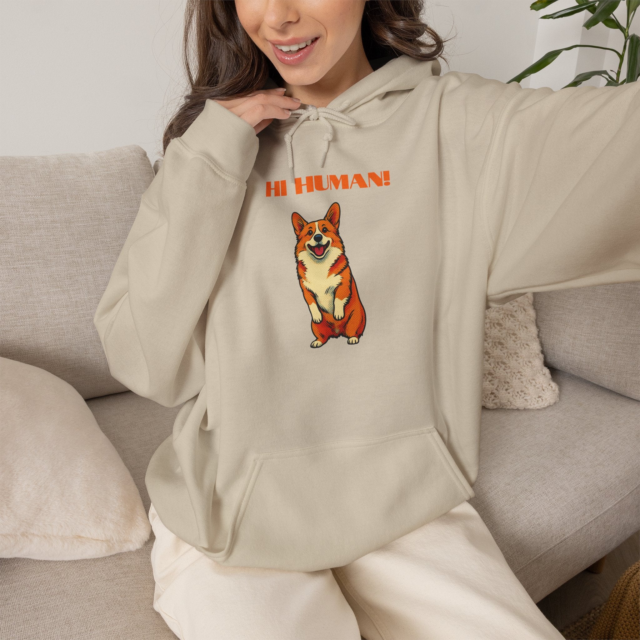 Corgi 'Hi Human!' Hoodie — Cute Dog Graphic Pullover
