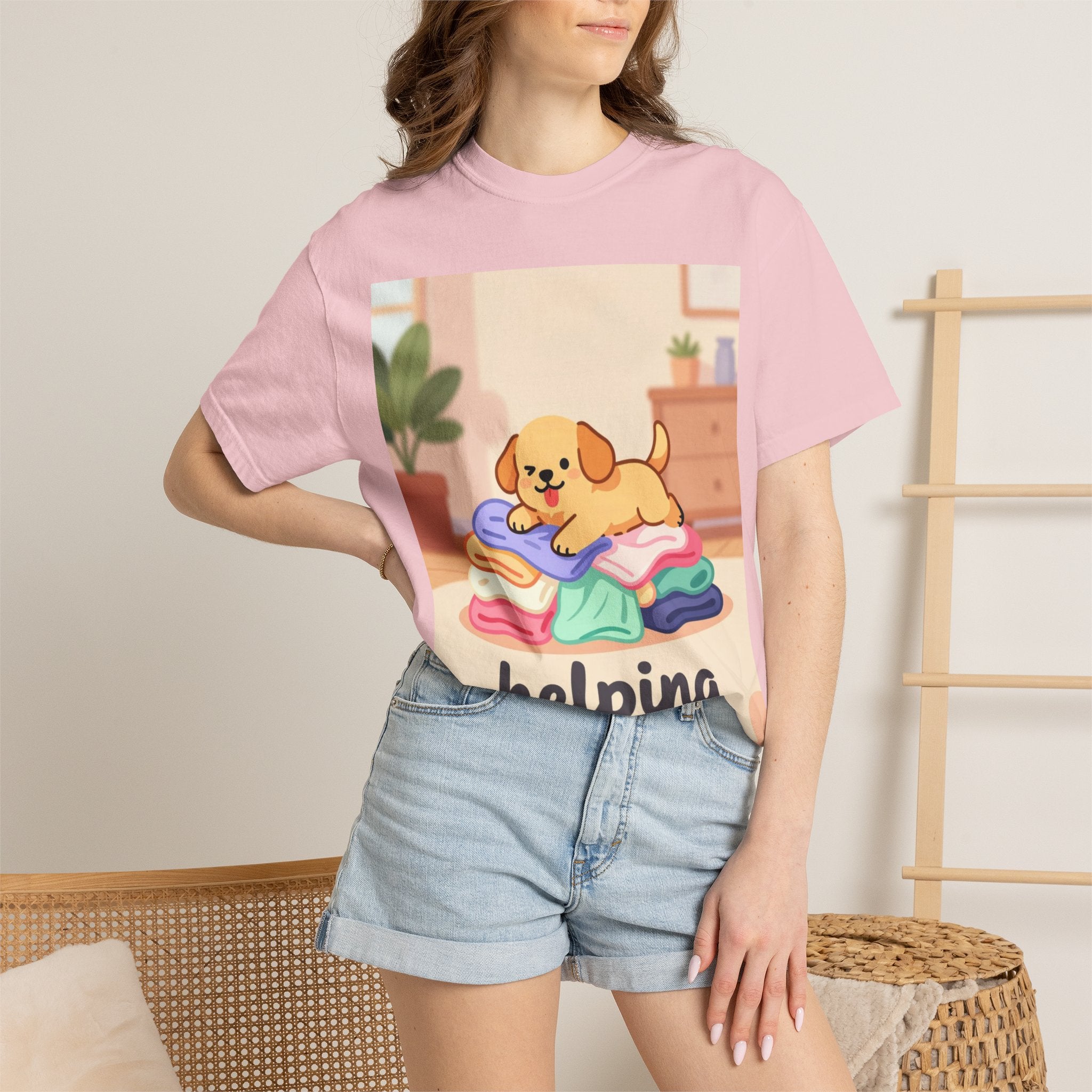 Helping Puppy T-Shirt — Cute Dog on Laundry Graphic Tee