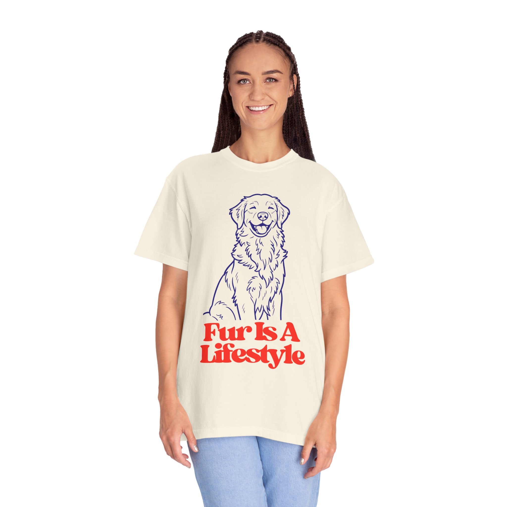 Fur Is A Lifestyle Dog Lover T-Shirt | Cute Golden Retriever Graphic Tee | Garment-Dyed Retro Pet Owner Shirt