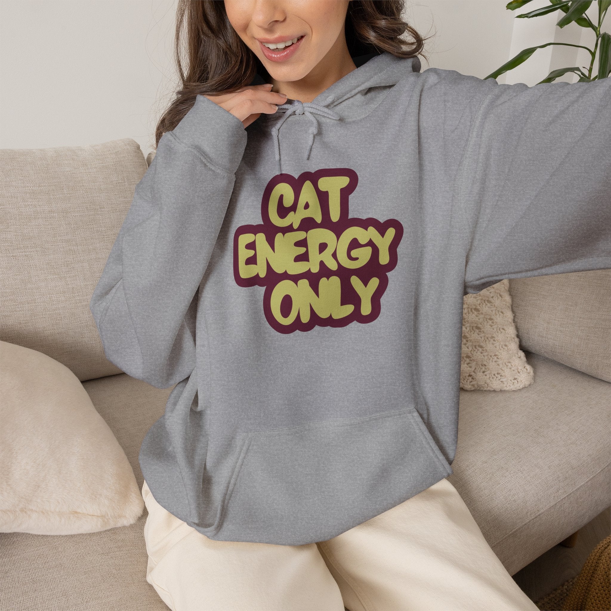 "Cat Energy Only" Graphic Hoodie | Funny Cat Lover Sweatshirt, Cozy Gift for Cat Moms & Cat Dads