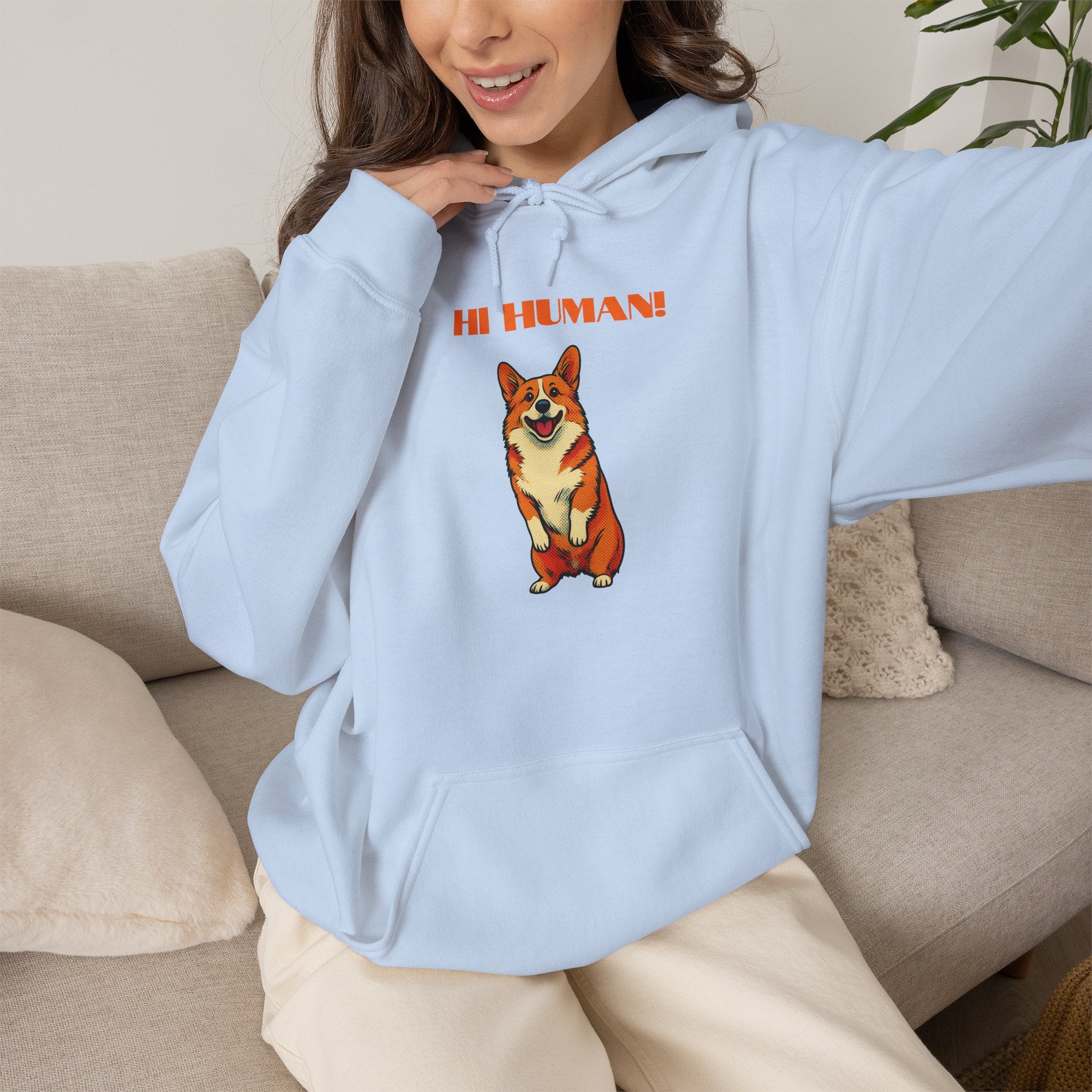 Corgi 'Hi Human!' Hoodie — Cute Dog Graphic Pullover