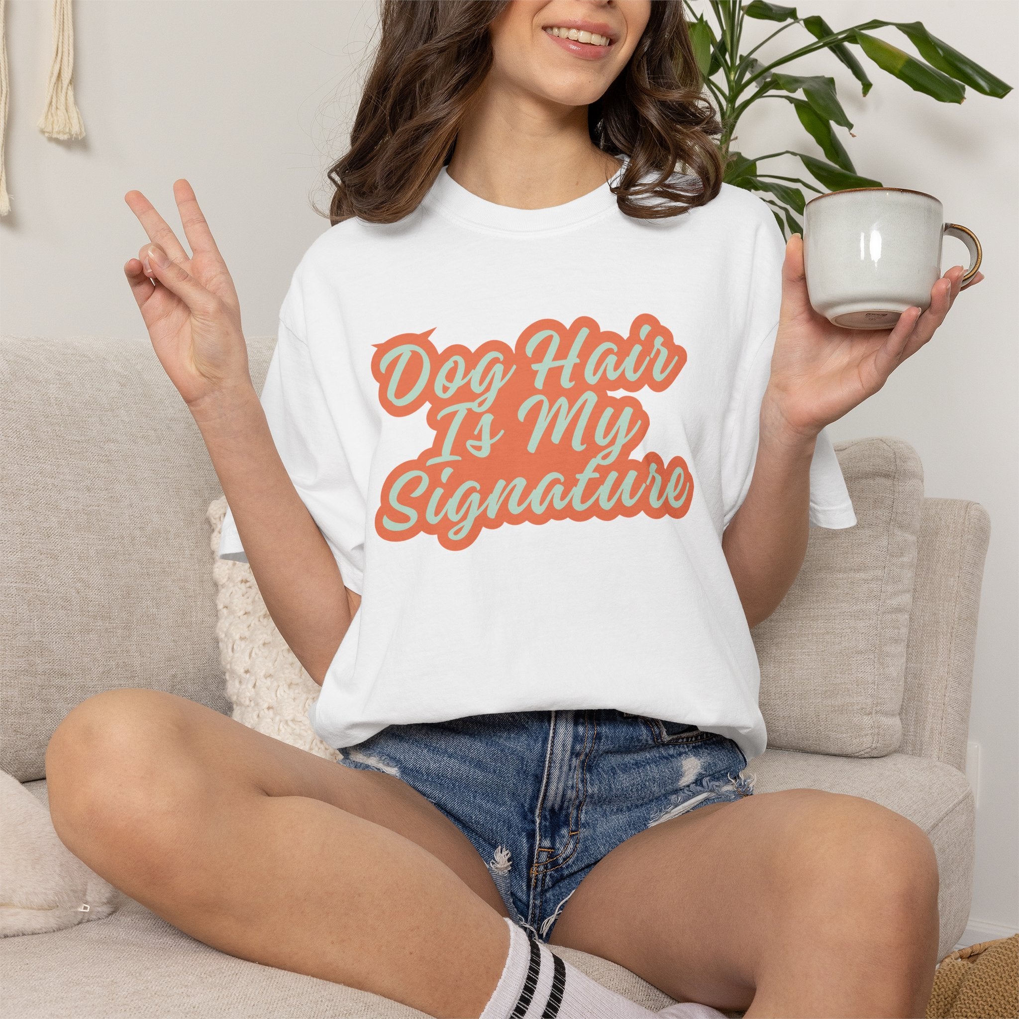 Dog Hair Is My Signature T-Shirt | Funny Dog Lover Graphic Tee | Garment-Dyed Retro Pet Owner Shirt