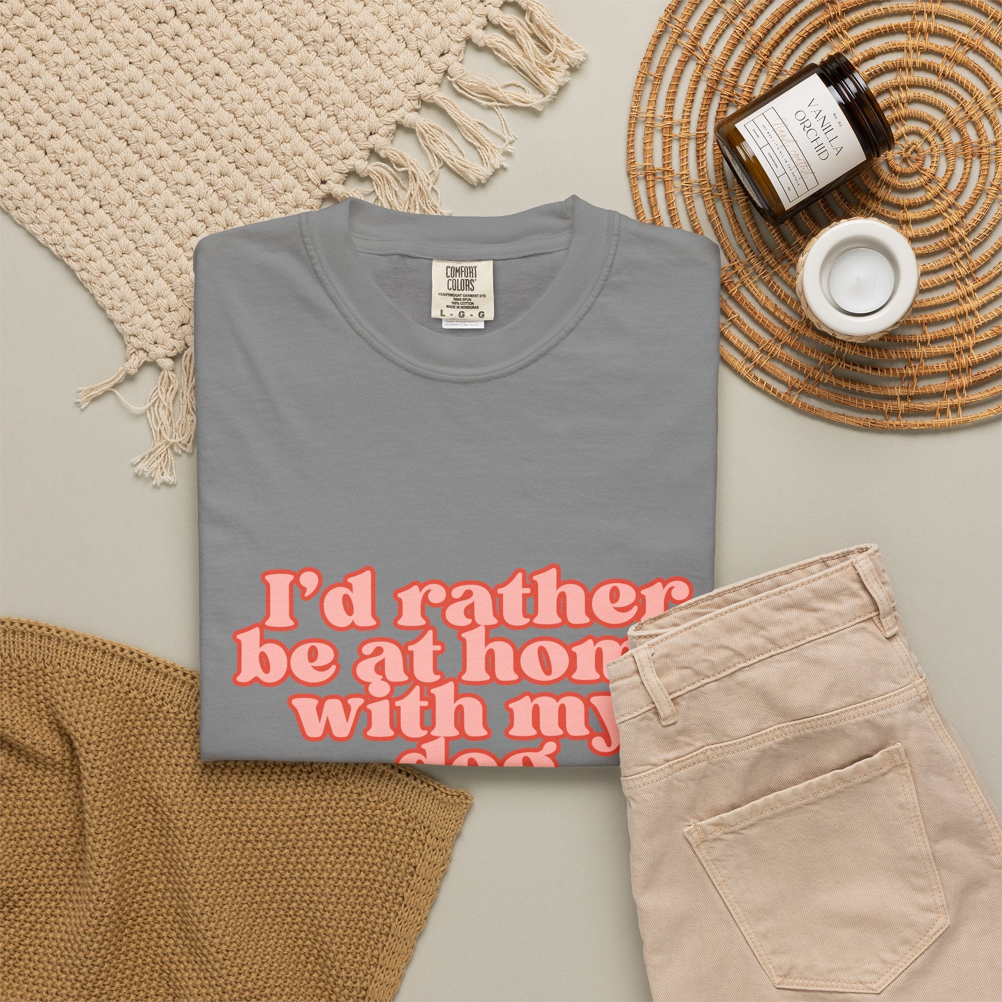 I'd Rather Be At Home With My Dog T-Shirt | Funny Cozy Dog Lover Graphic Tee