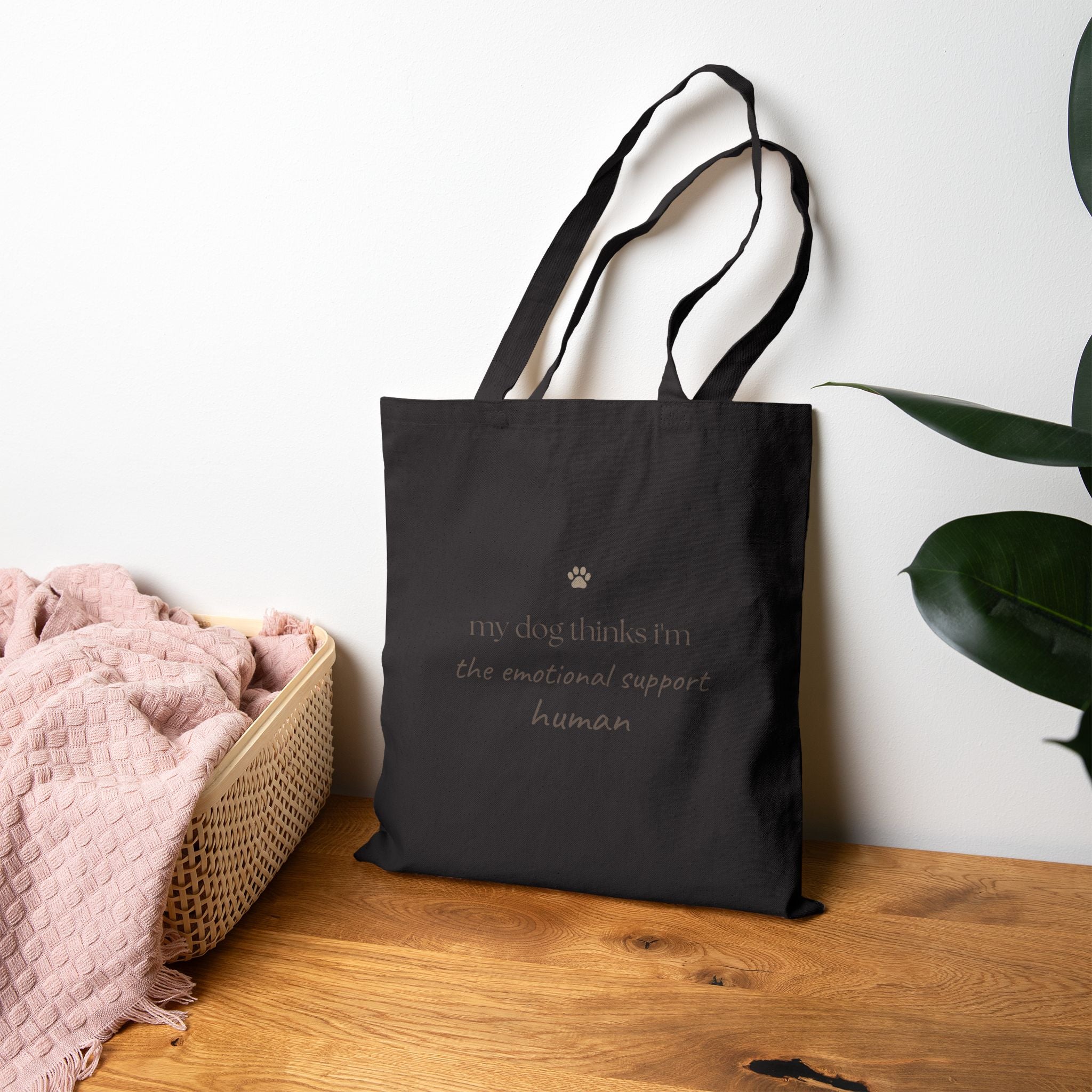 Tote Bag — "Try Describing Him: The Emotional Support Human" Cotton Canvas Tote