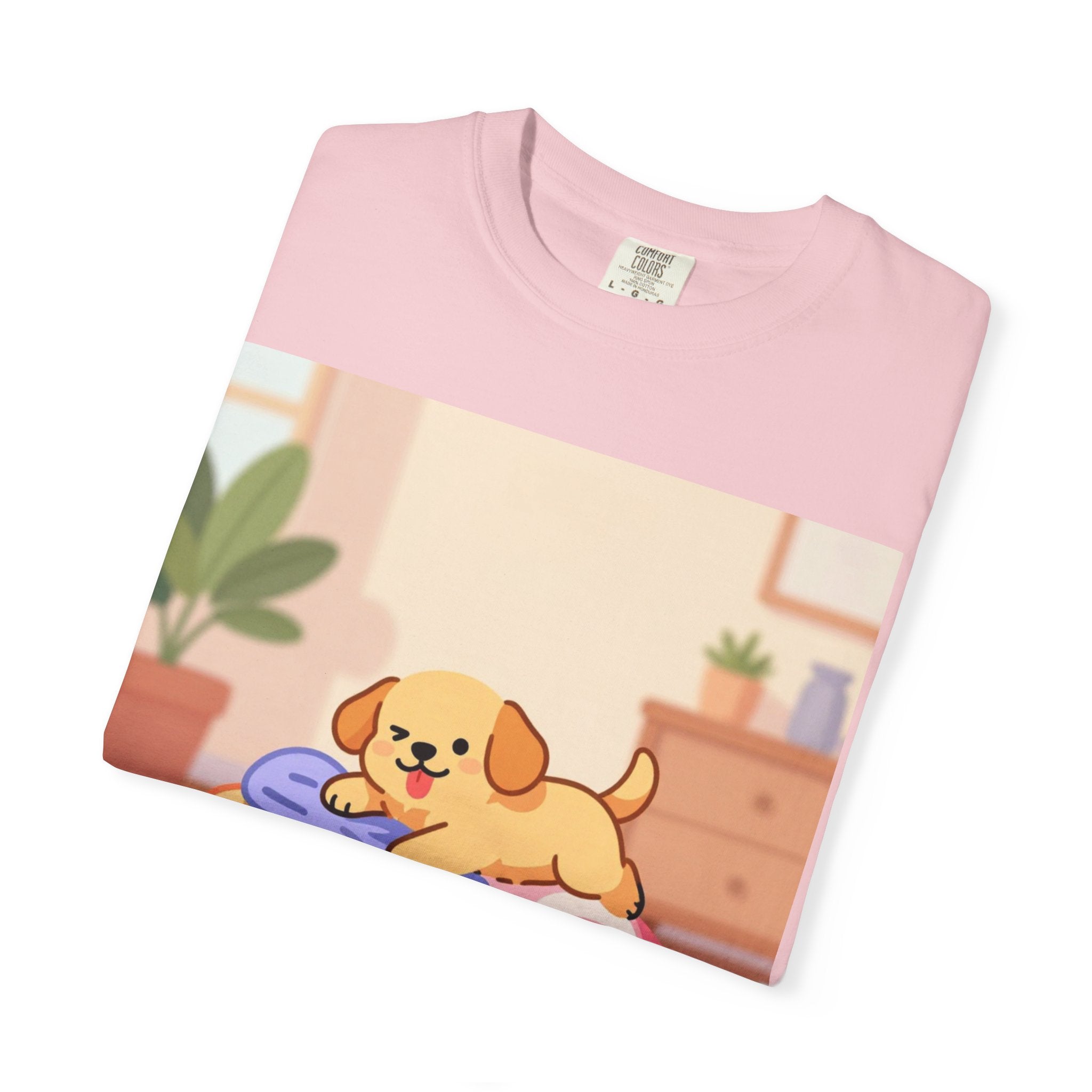 Helping Puppy T-Shirt — Cute Dog on Laundry Graphic Tee