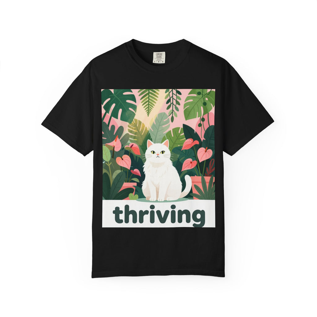 Thriving Cat Tee — Floral Plant Graphic T-Shirt