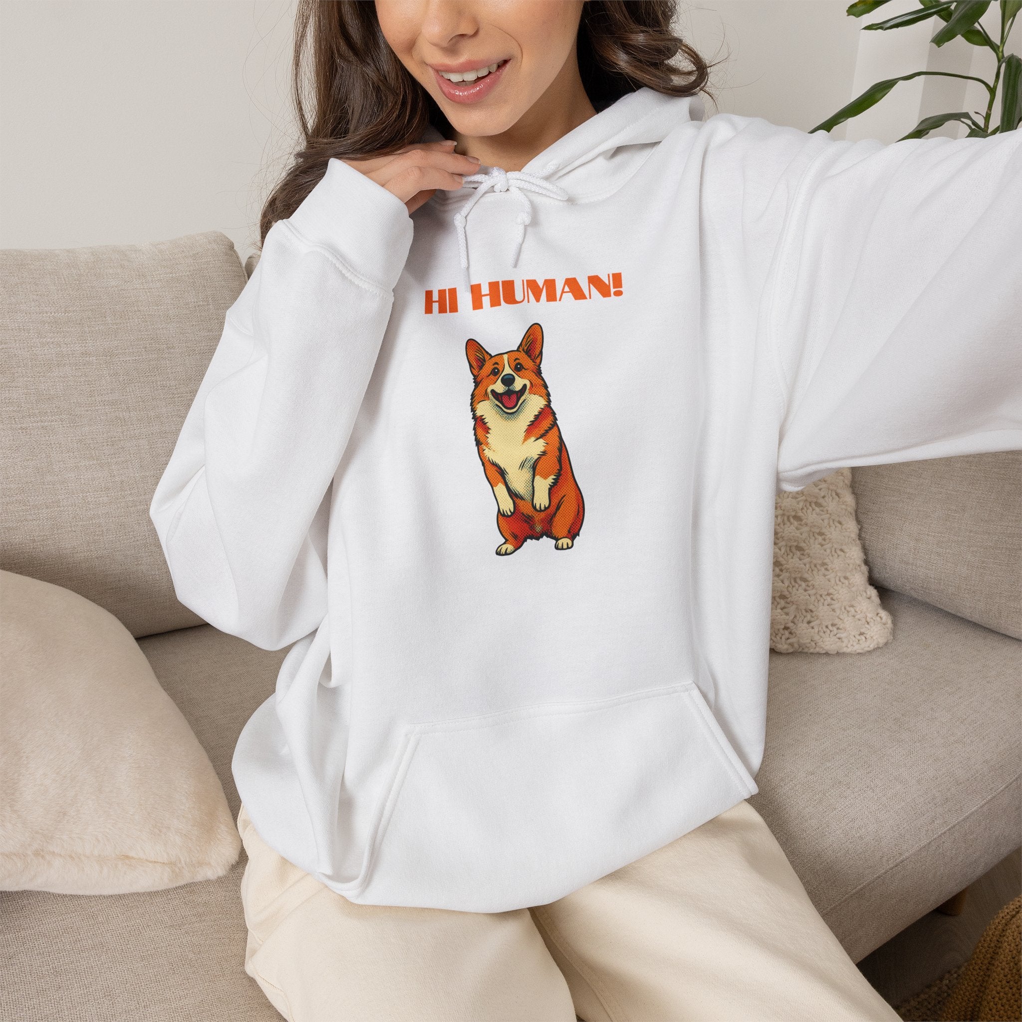 Corgi 'Hi Human!' Hoodie — Cute Dog Graphic Pullover