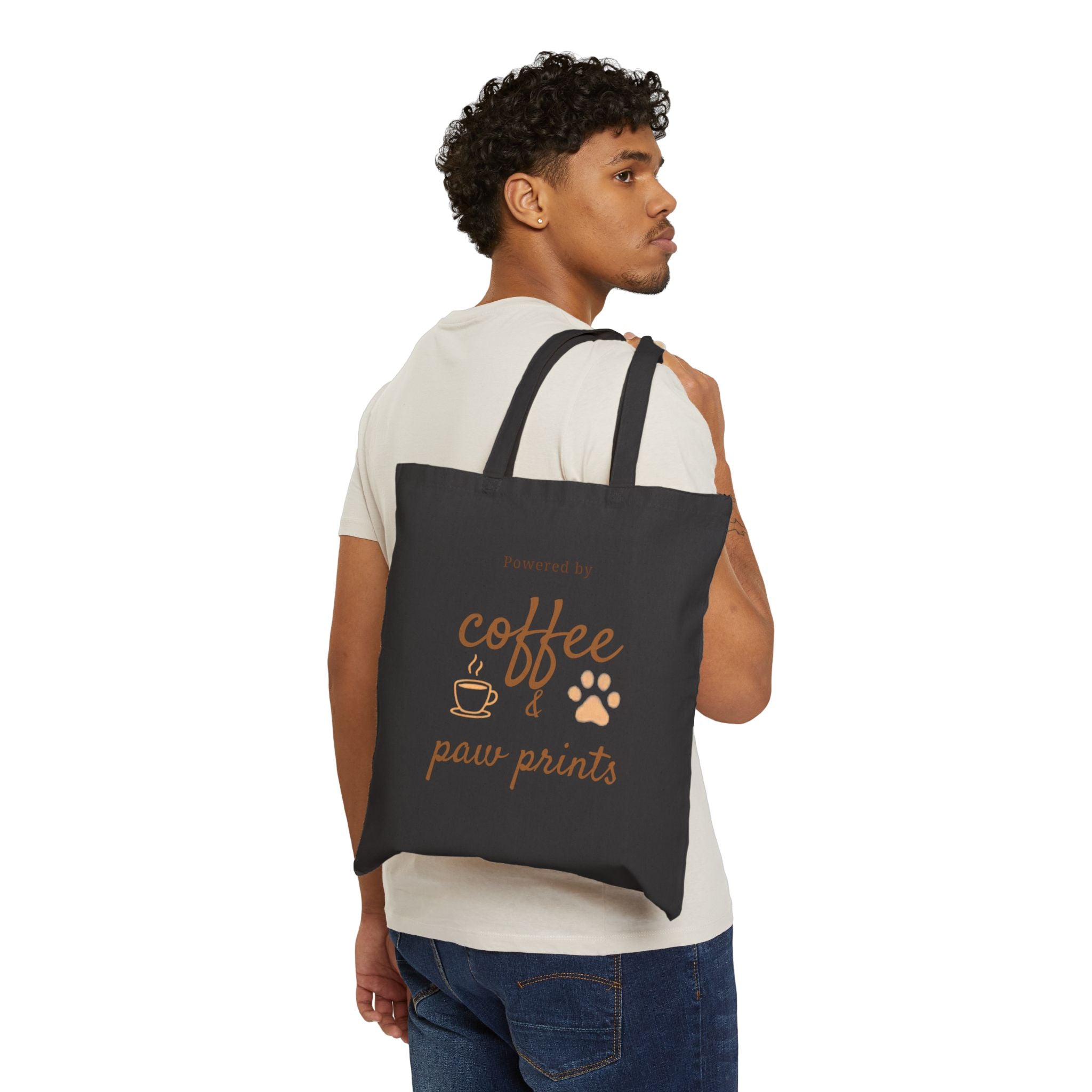 Tote Bag — "Powered by Coffee & Paw Prints" Canvas Tote for Pet Lovers