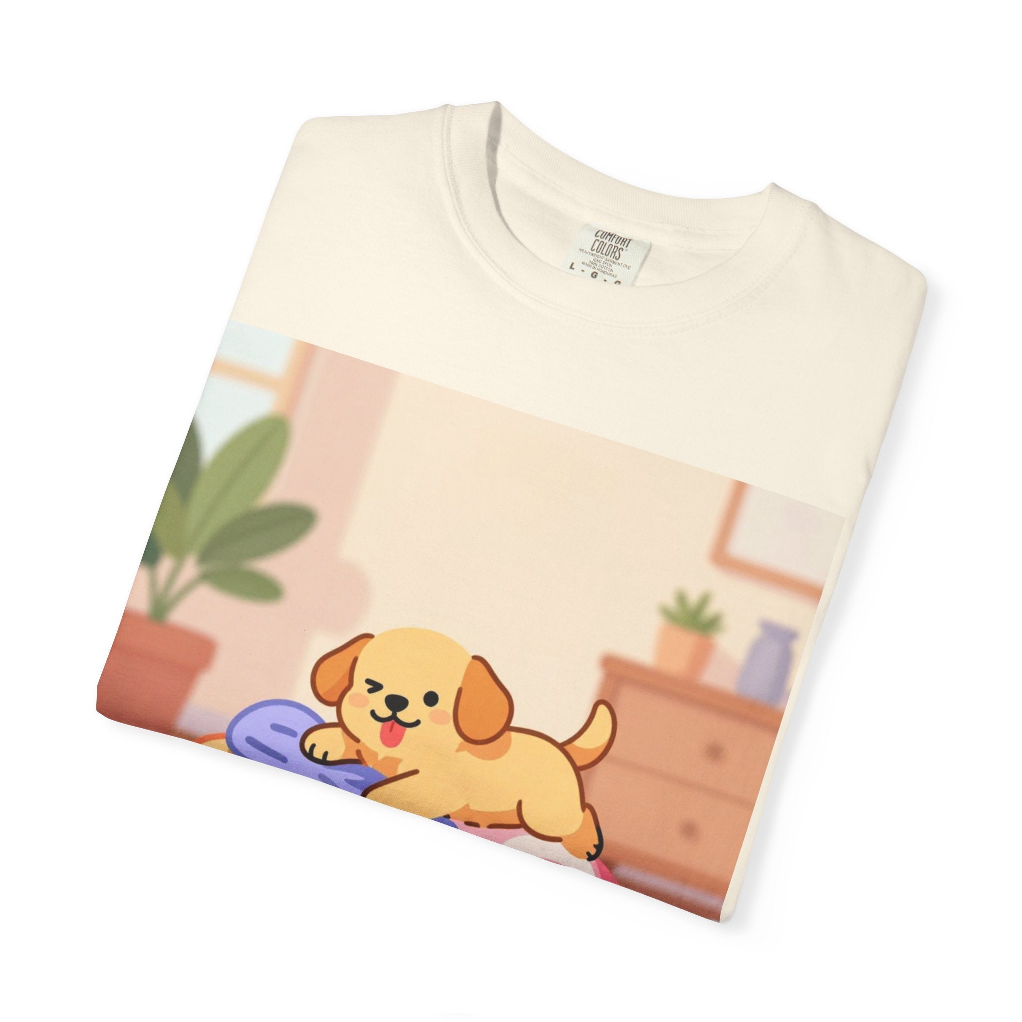 Helping Puppy T-Shirt — Cute Dog on Laundry Graphic Tee