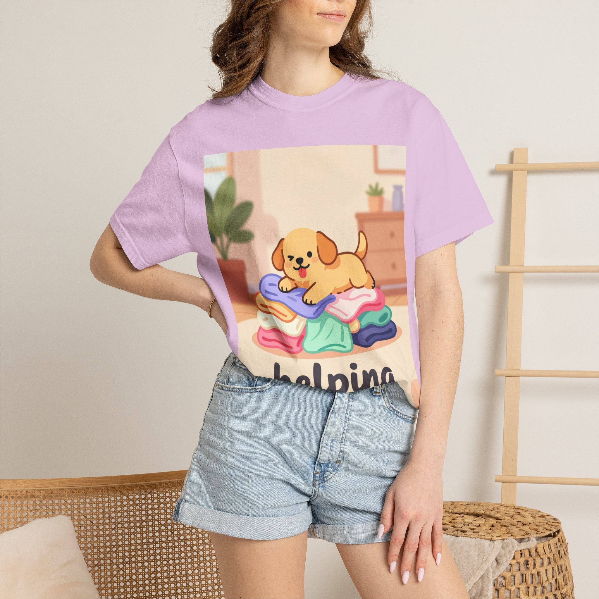 Helping Puppy T-Shirt — Cute Dog on Laundry Graphic Tee