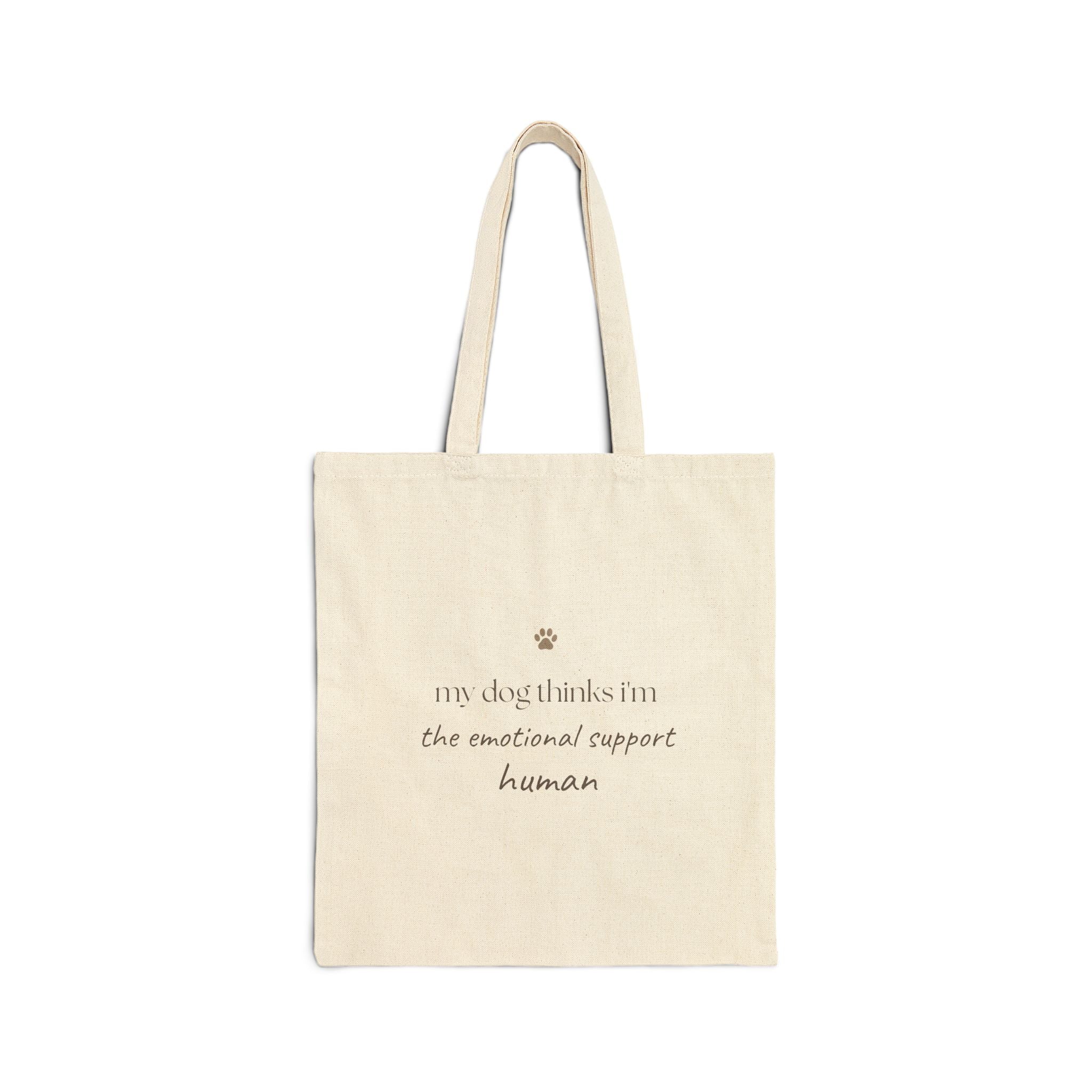 Tote Bag — "Try Describing Him: The Emotional Support Human" Cotton Canvas Tote