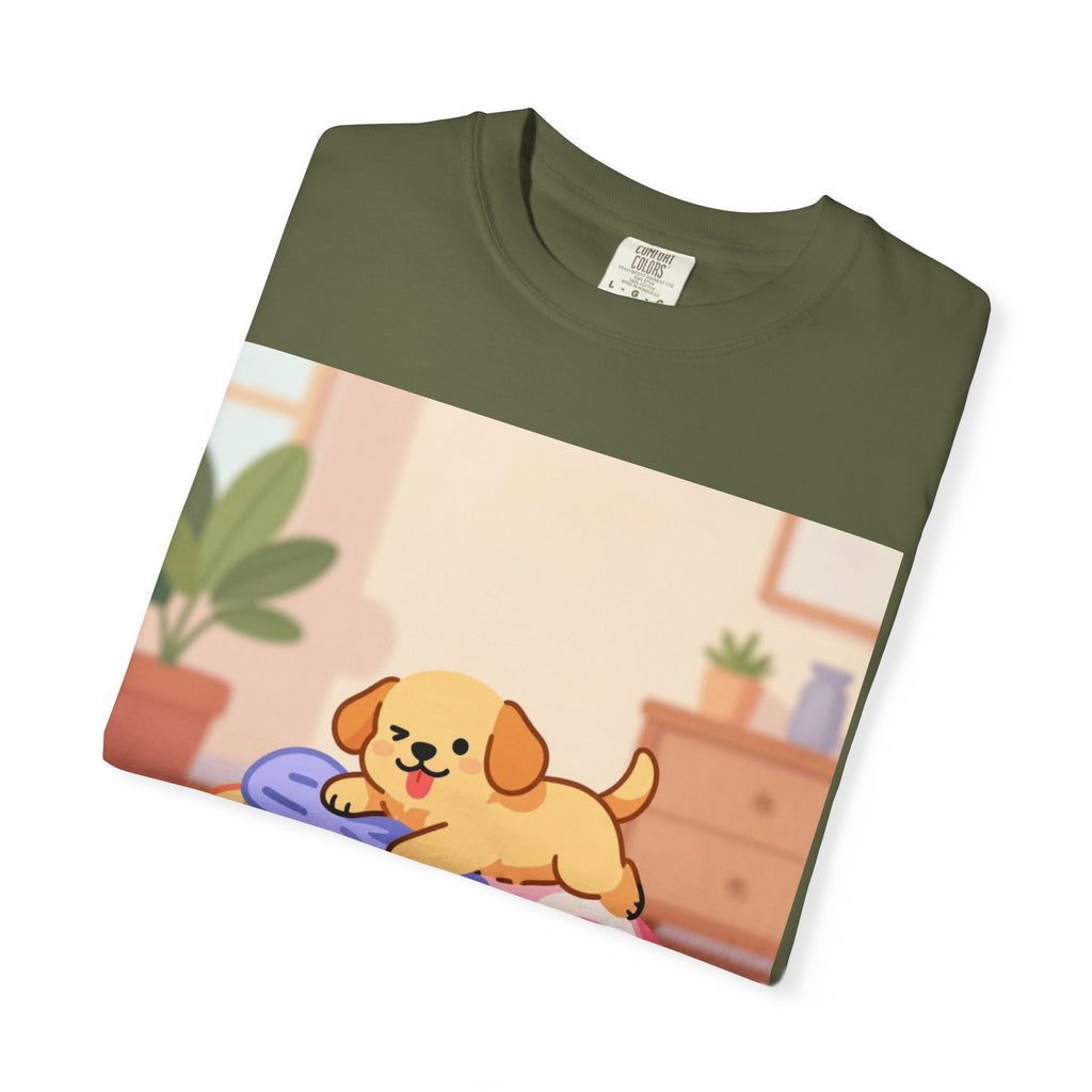 Helping Puppy T-Shirt — Cute Dog on Laundry Graphic Tee