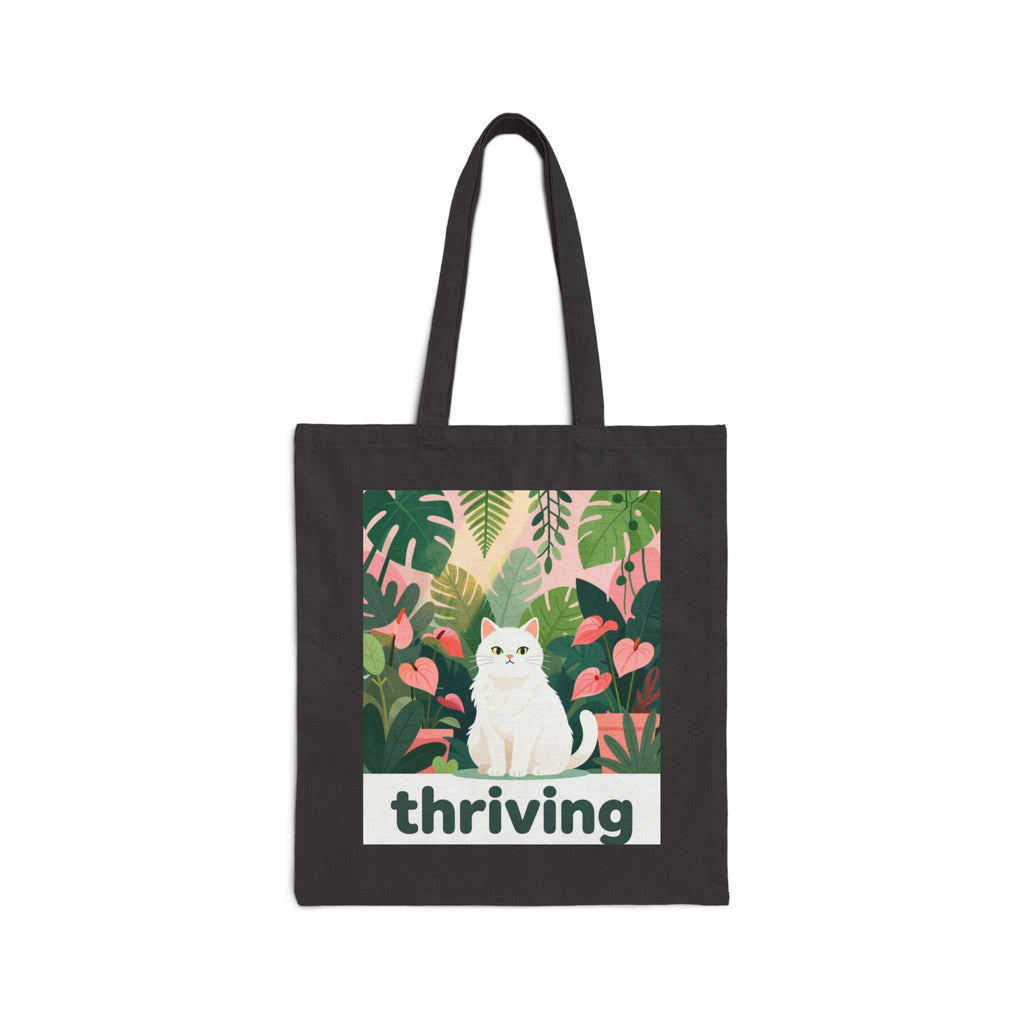 Tote Bag — 'Thriving' Cat in Tropical Garden Canvas Tote
