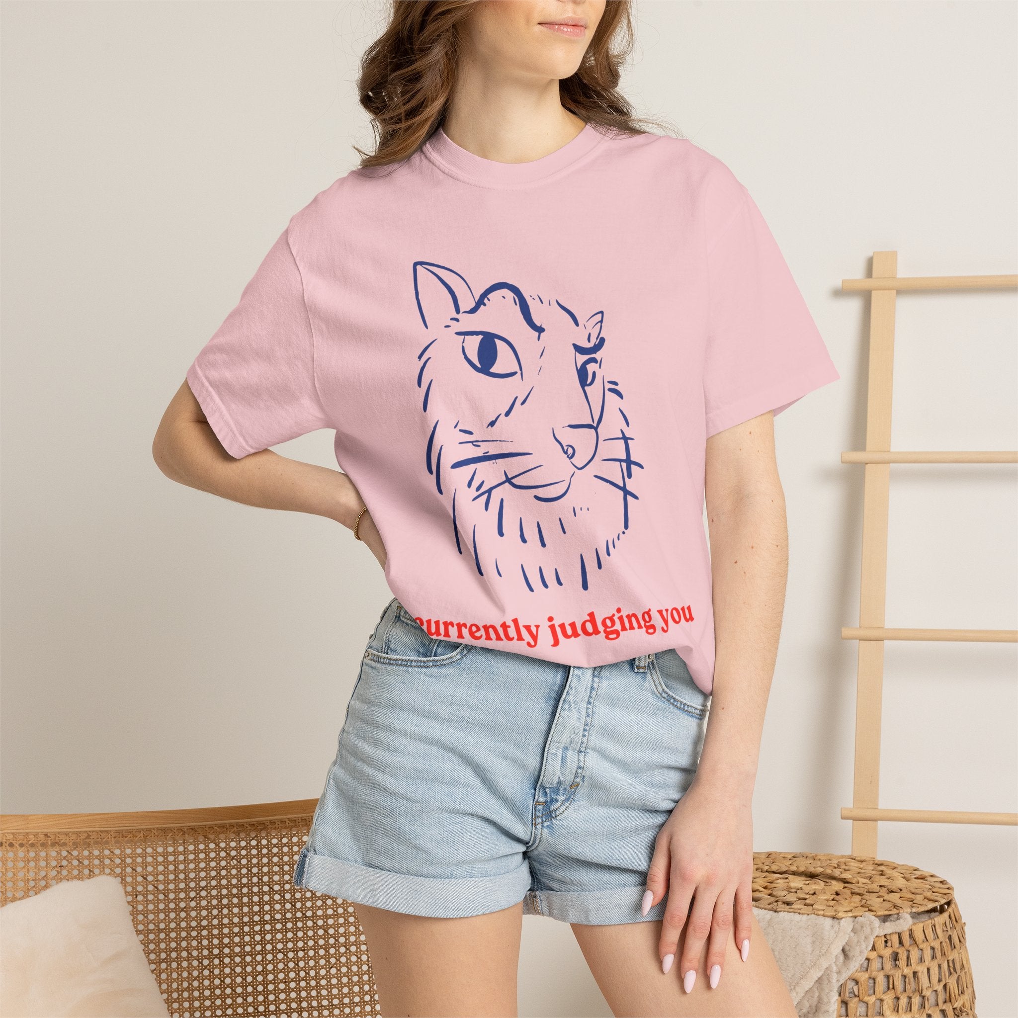 Cat Sketch Tee — "currently judging you" Graphic T-Shirt