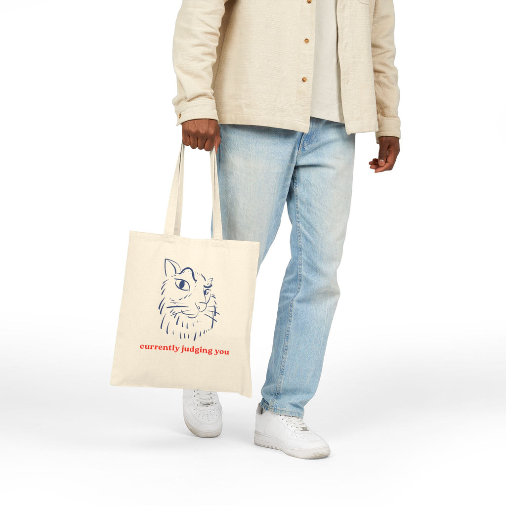Tote Bag — 'Currently Judging You' Cat Canvas Tote
