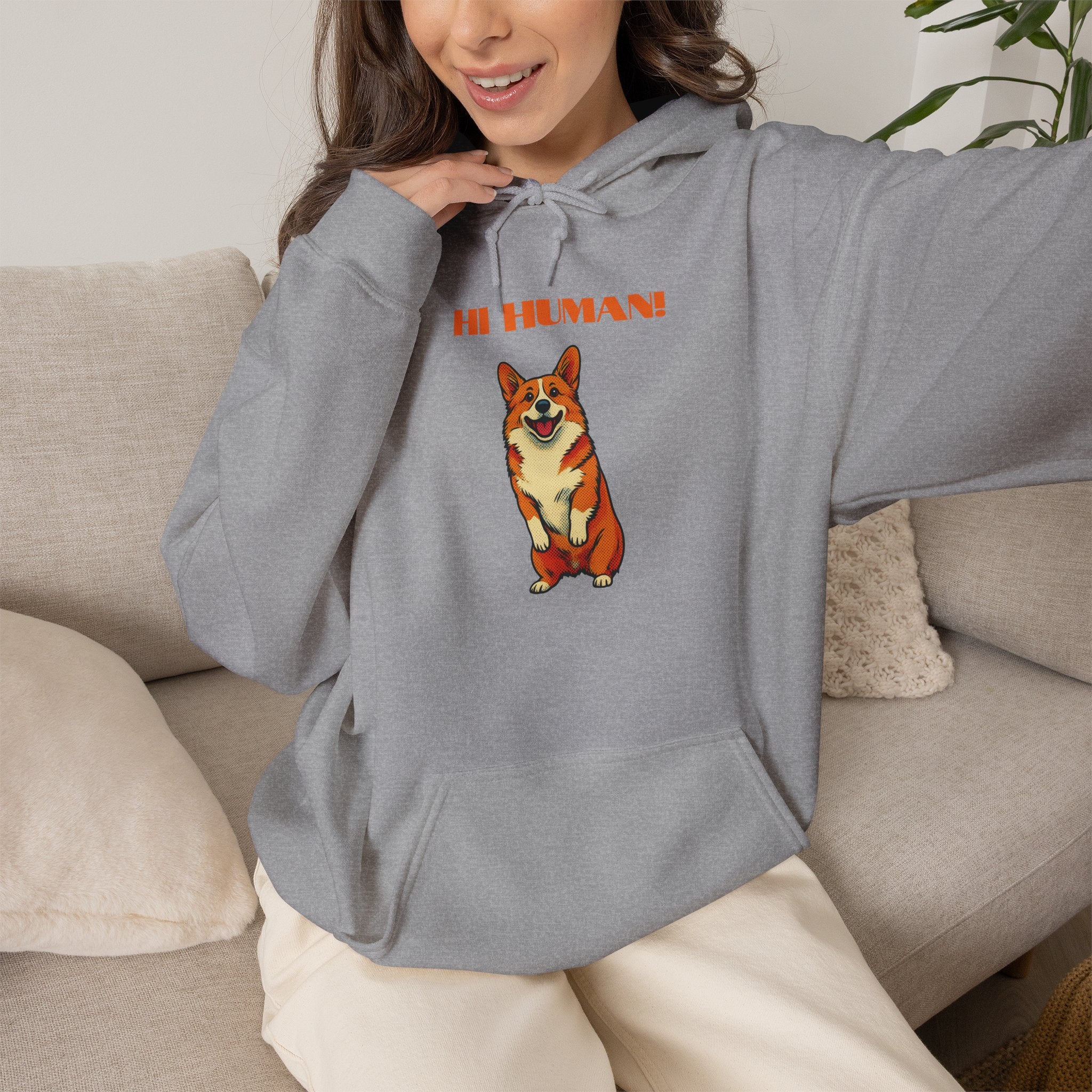 Corgi 'Hi Human!' Hoodie — Cute Dog Graphic Pullover