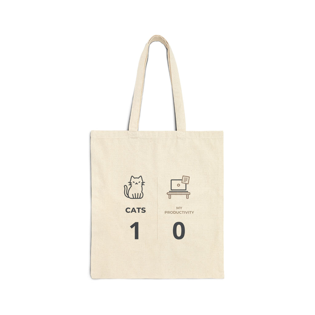 Tote Bag — "Cats 1, Productivity 0" Cute Cat Humor Canvas Tote