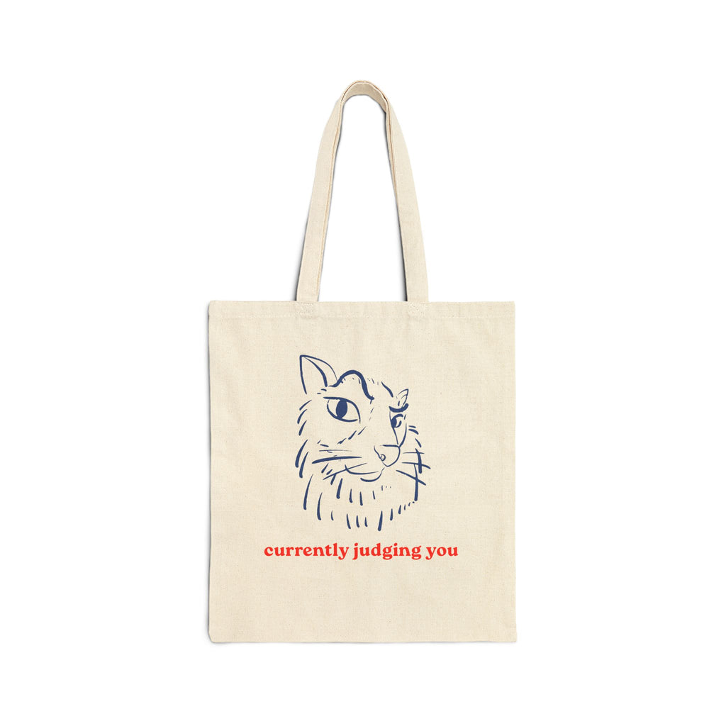 Tote Bag — 'Currently Judging You' Cat Canvas Tote